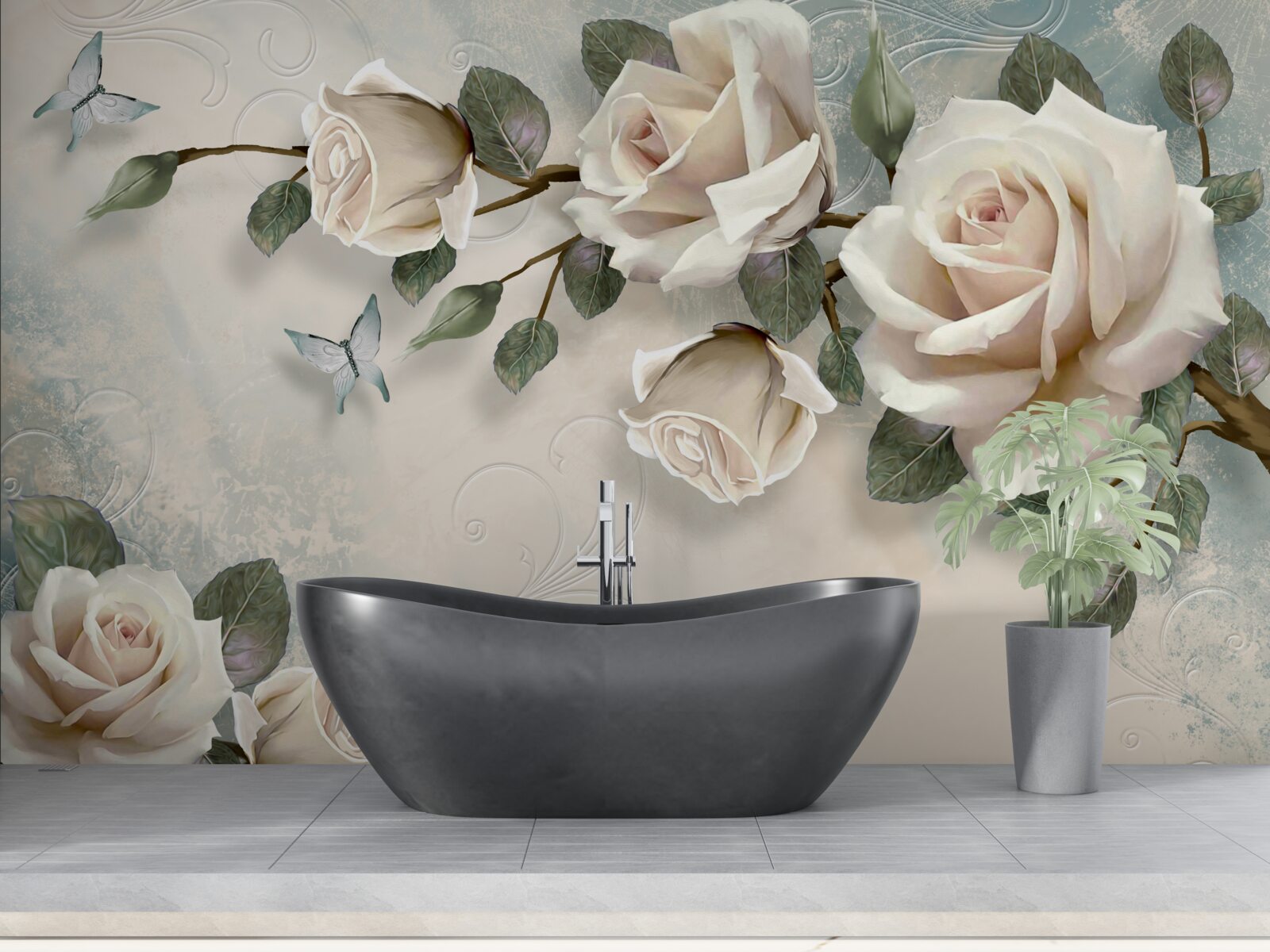 Fototapeta motýle a ruže púčik