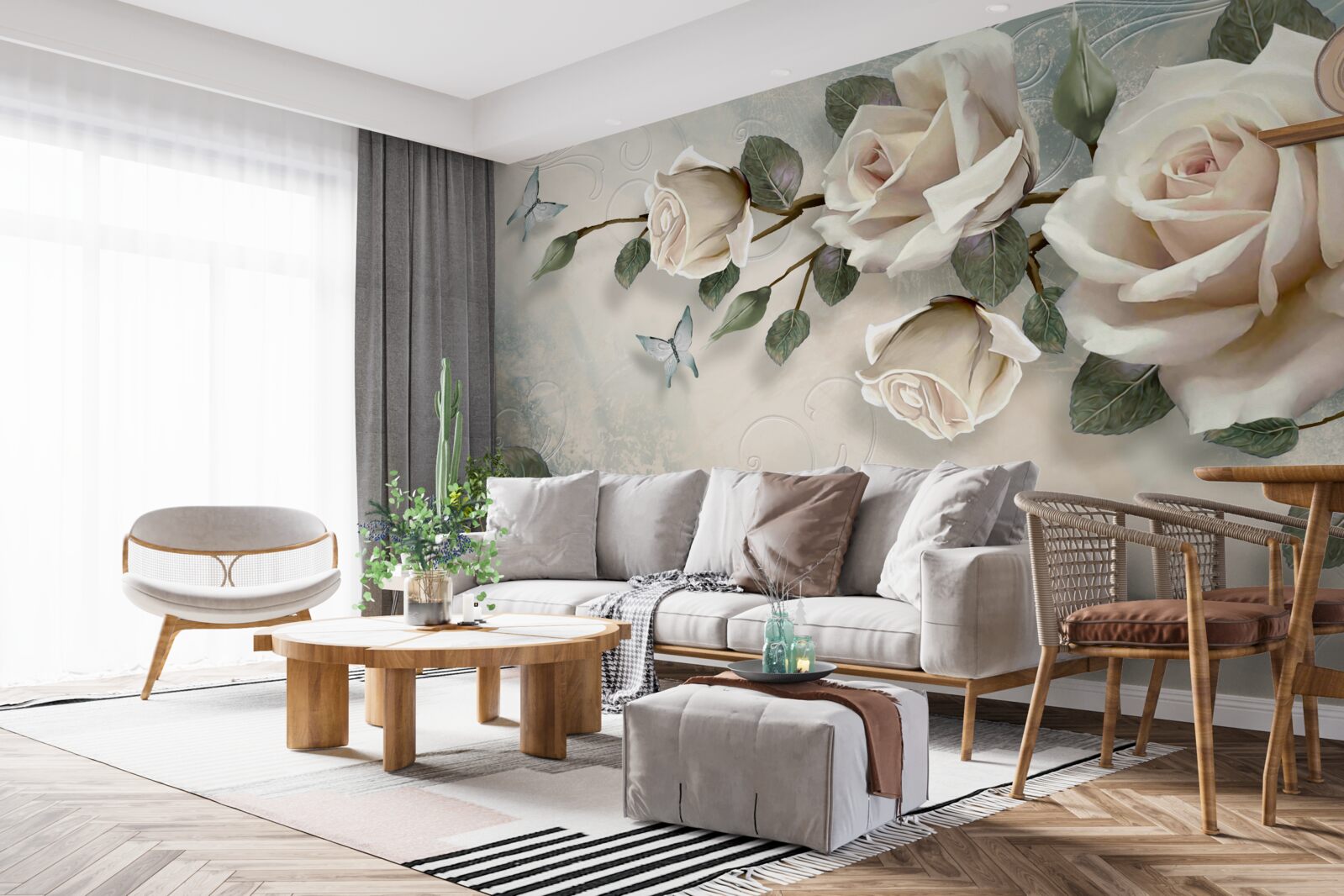 Fototapeta motýle a ruže púčik