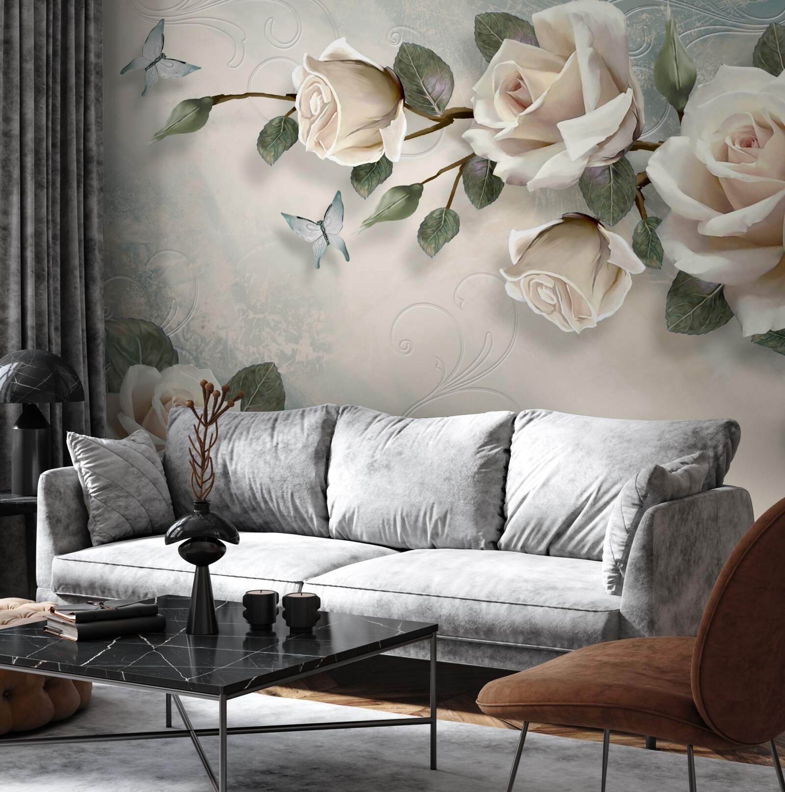 Fototapeta motýle a ruže púčik