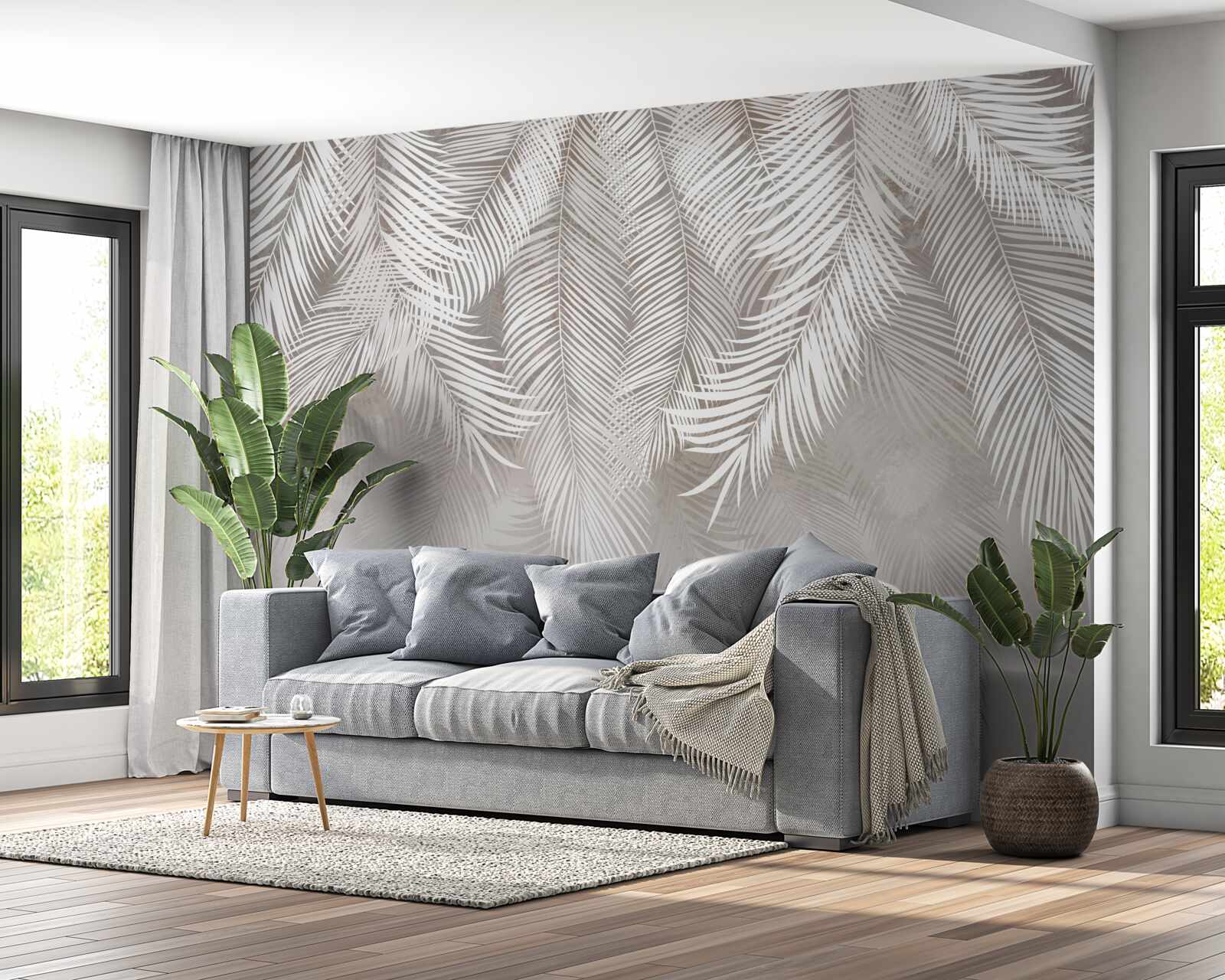 Fototapeta svetlo sivé listy padajú