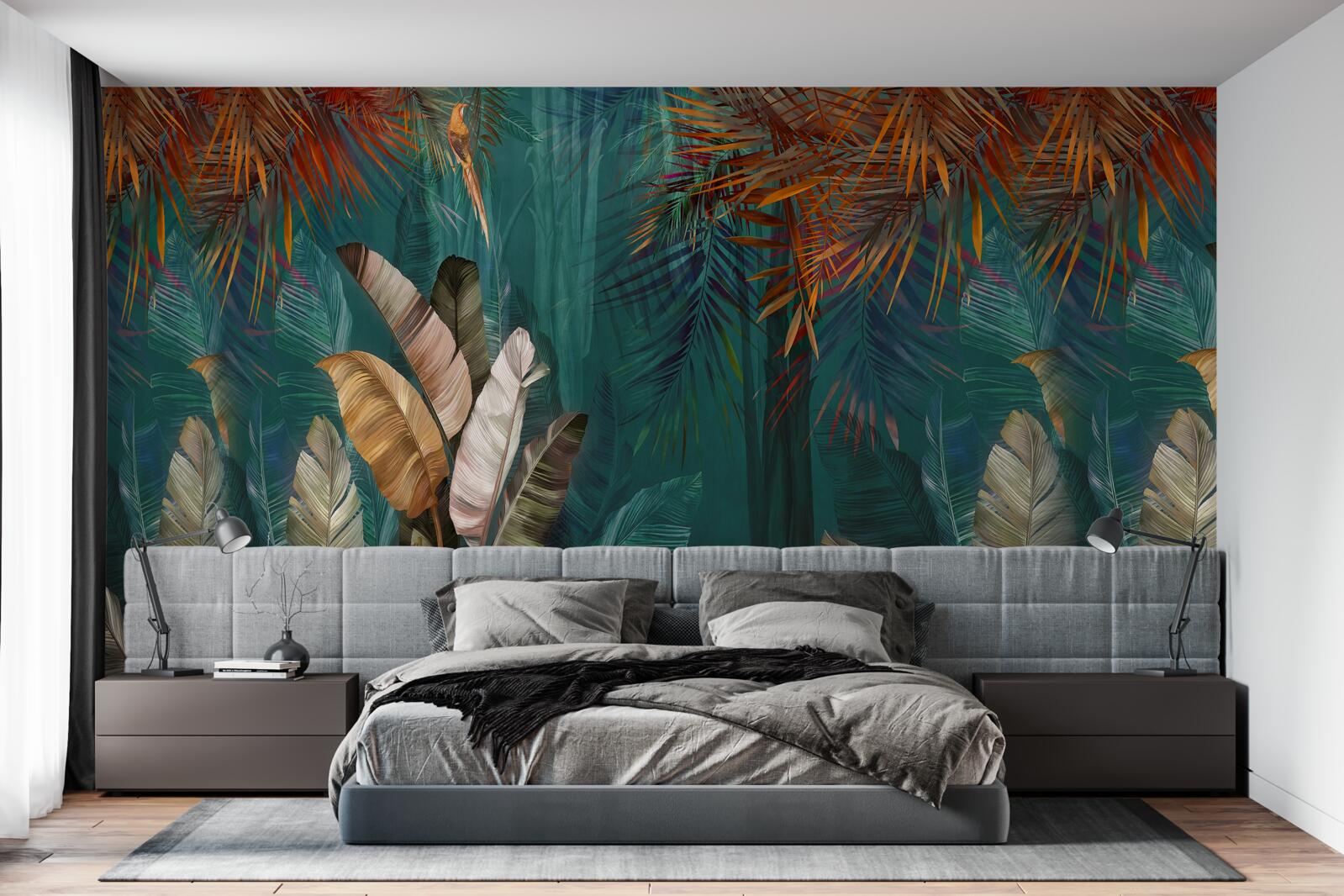 Fototapeta zelená džungľa je vymaľovaná v jesenných odtieňoch