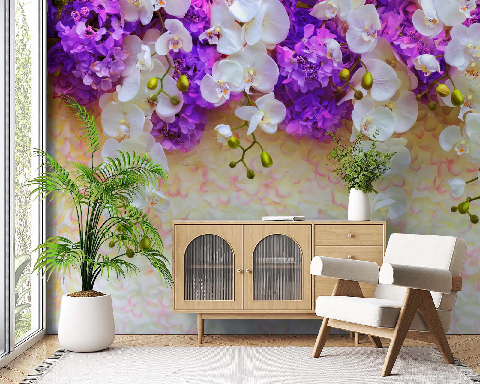 Fototapeta Snehobiele orchidey a orgovánové kvety