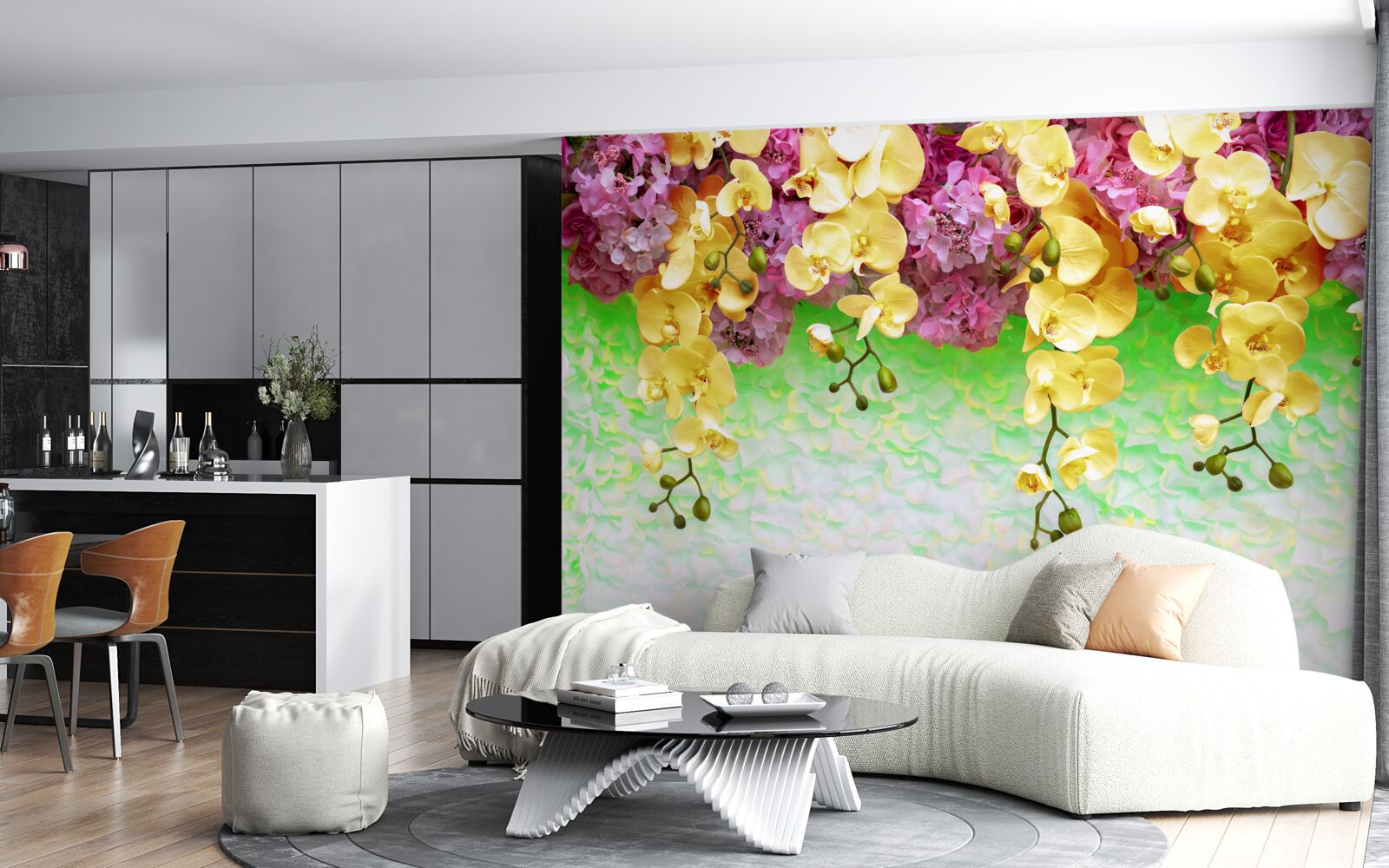 Fototapeta horľavé žltočervené púčiky na svetlom podklade