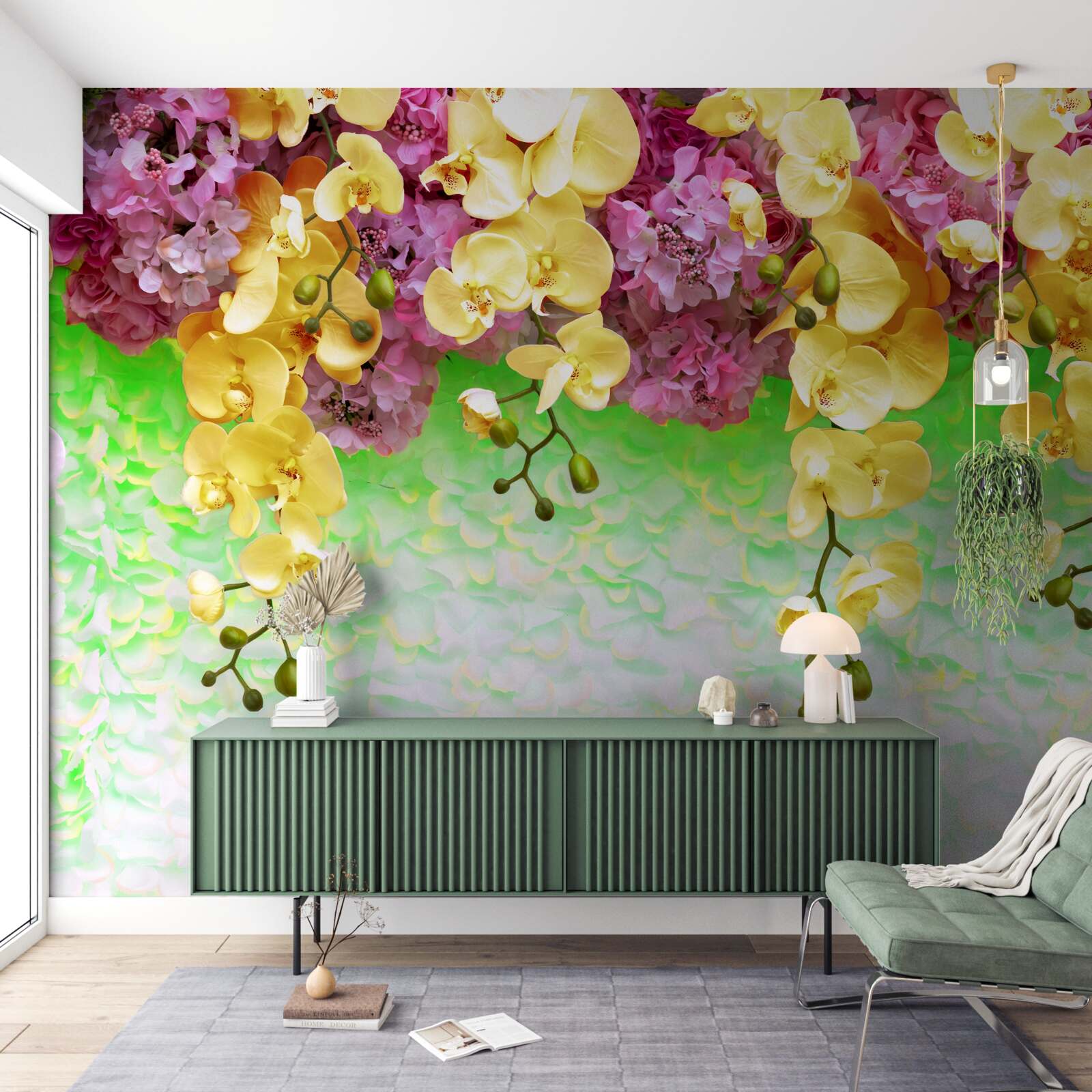 Fototapeta horľavé žltočervené púčiky na svetlom podklade