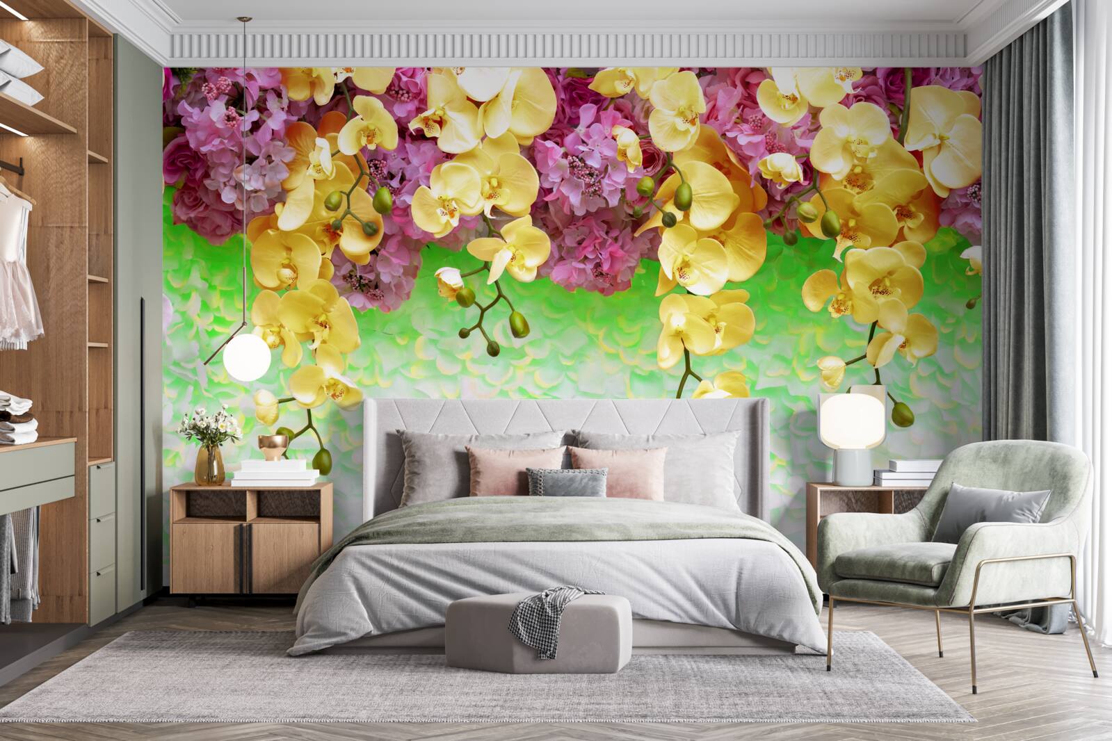 Fototapeta horľavé žltočervené púčiky na svetlom podklade