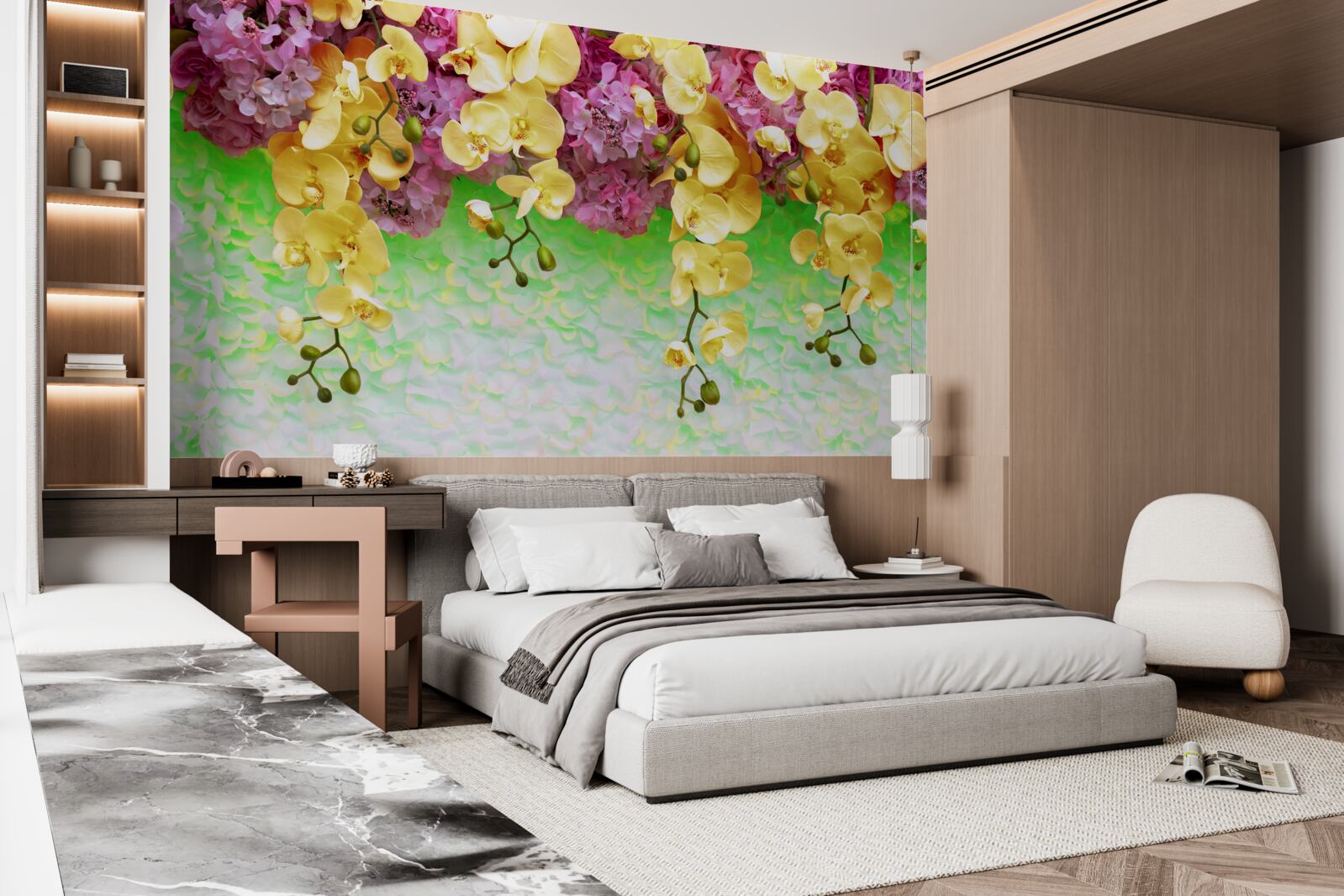 Fototapeta horľavé žltočervené púčiky na svetlom podklade