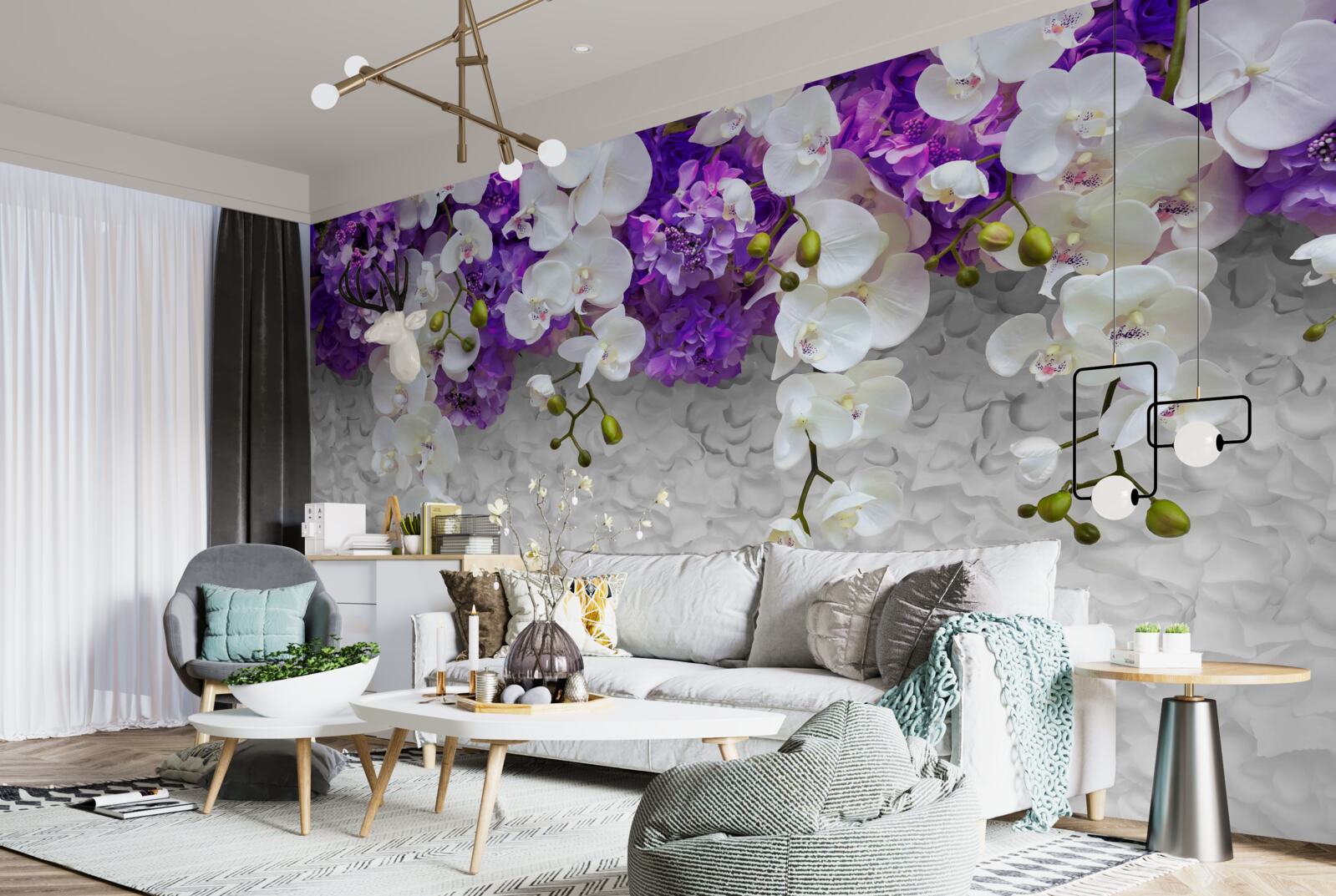 Fototapeta bariéra fialových rastlín a bielej orchidey