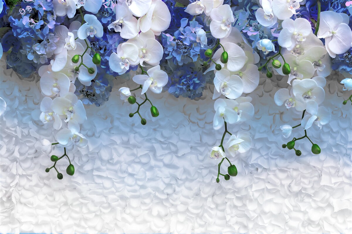 Fototapeta padajúce modré a biele kvety
