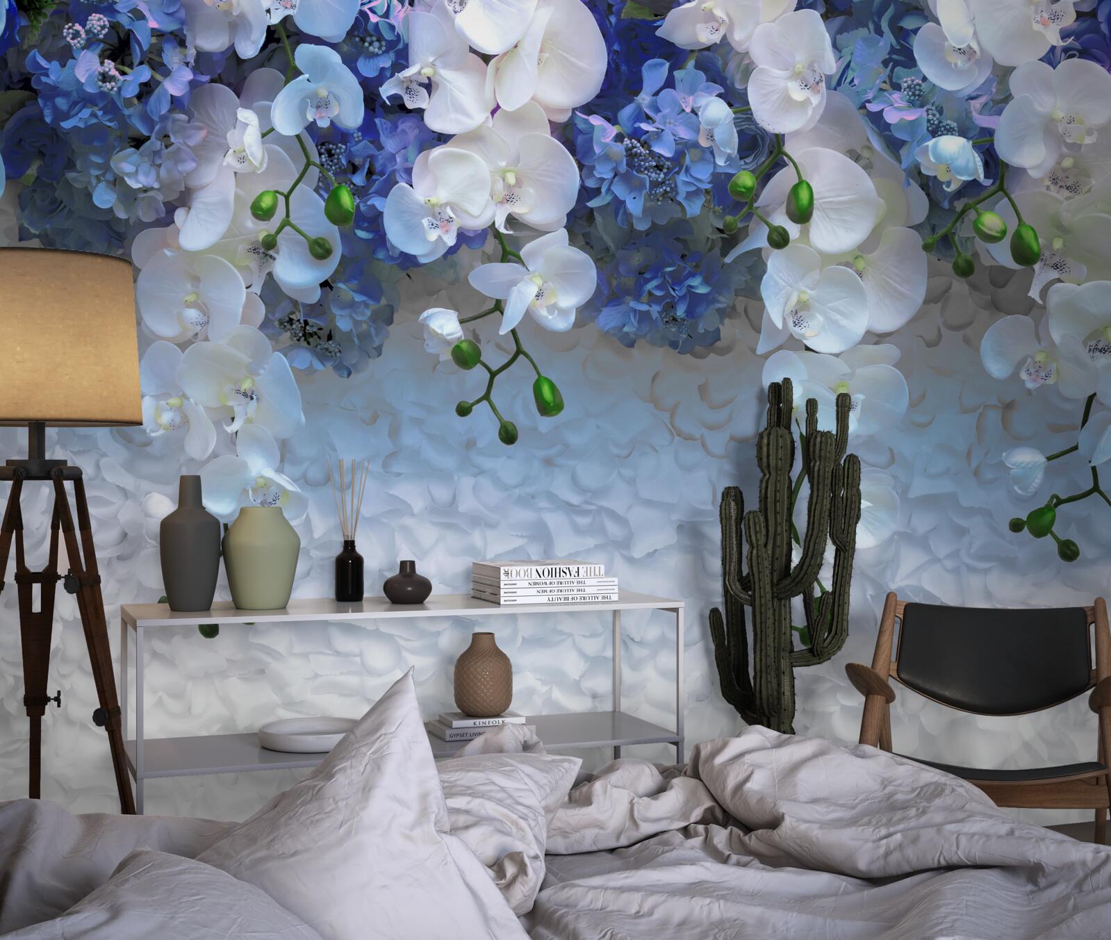 Fototapeta padajúce modré a biele kvety