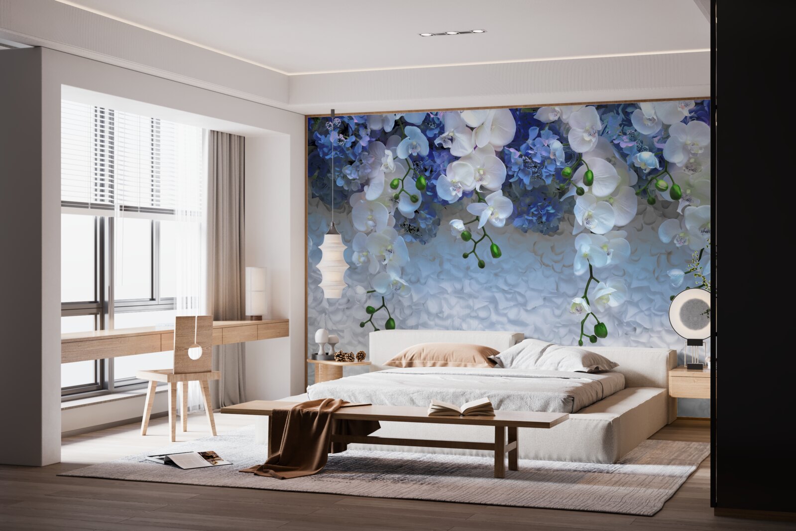 Fototapeta padajúce modré a biele kvety