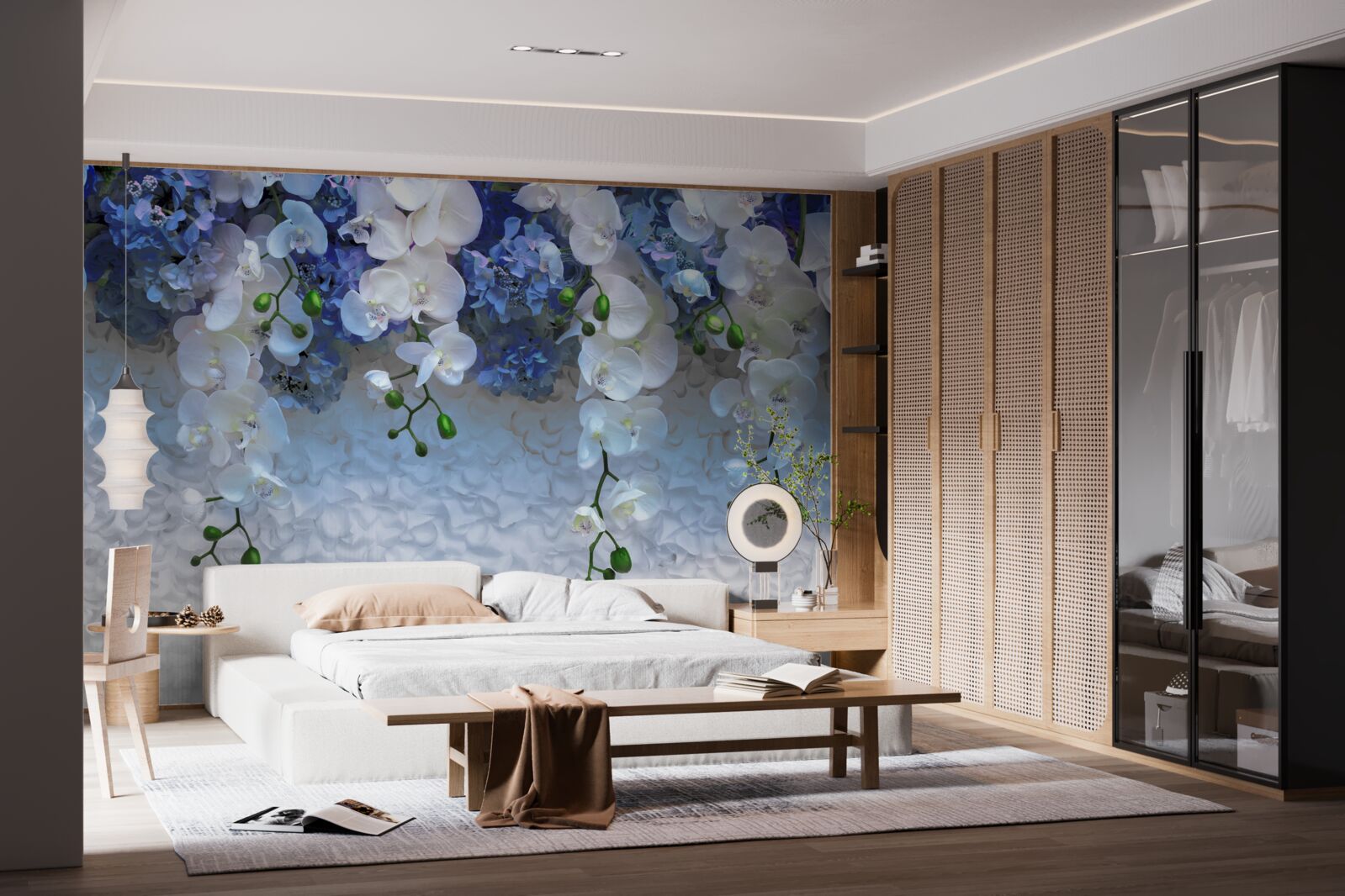 Fototapeta padajúce modré a biele kvety