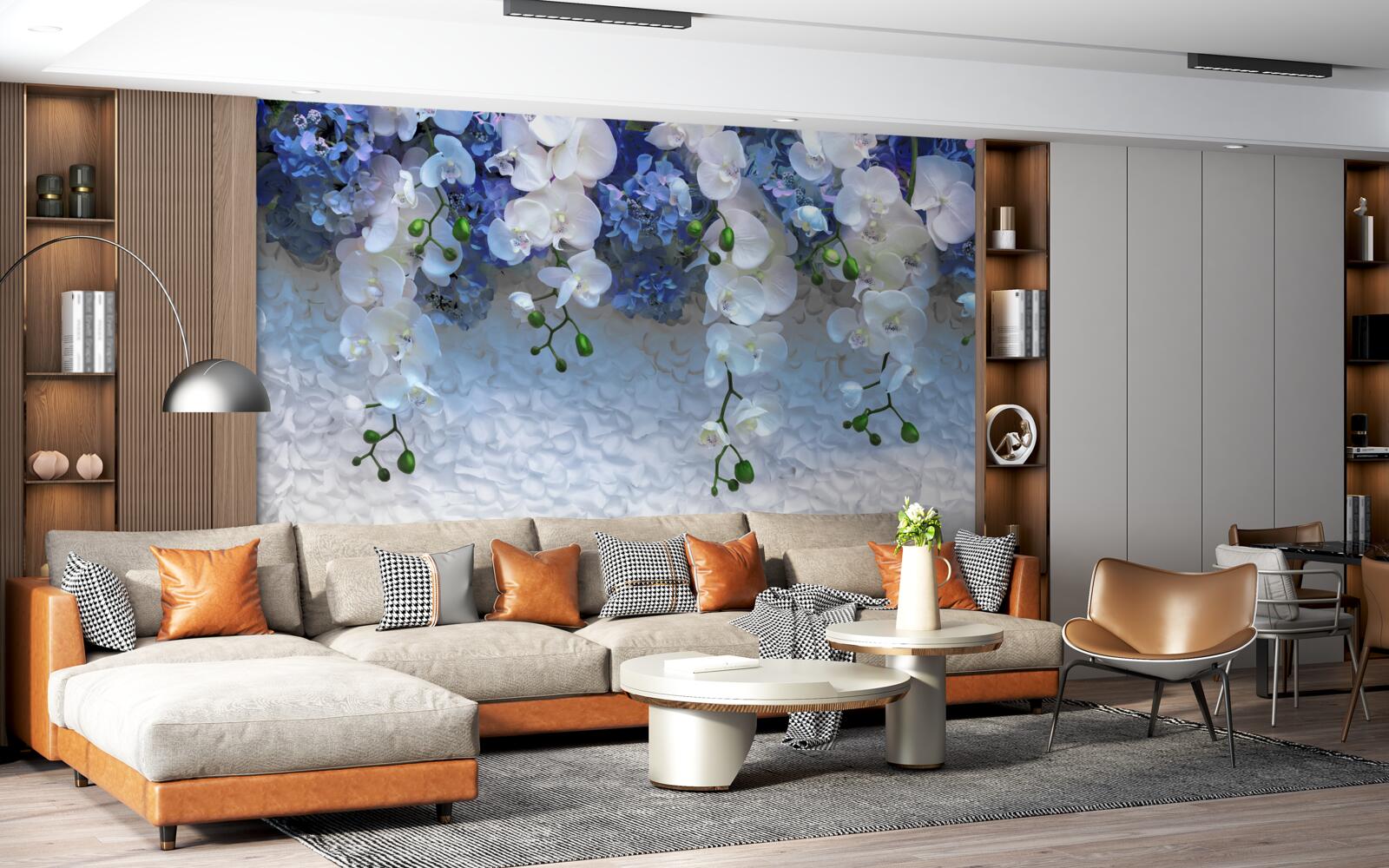 Fototapeta padajúce modré a biele kvety