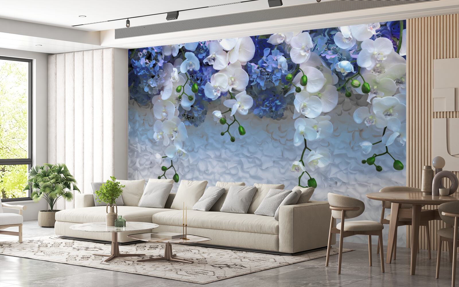 Fototapeta padajúce modré a biele kvety