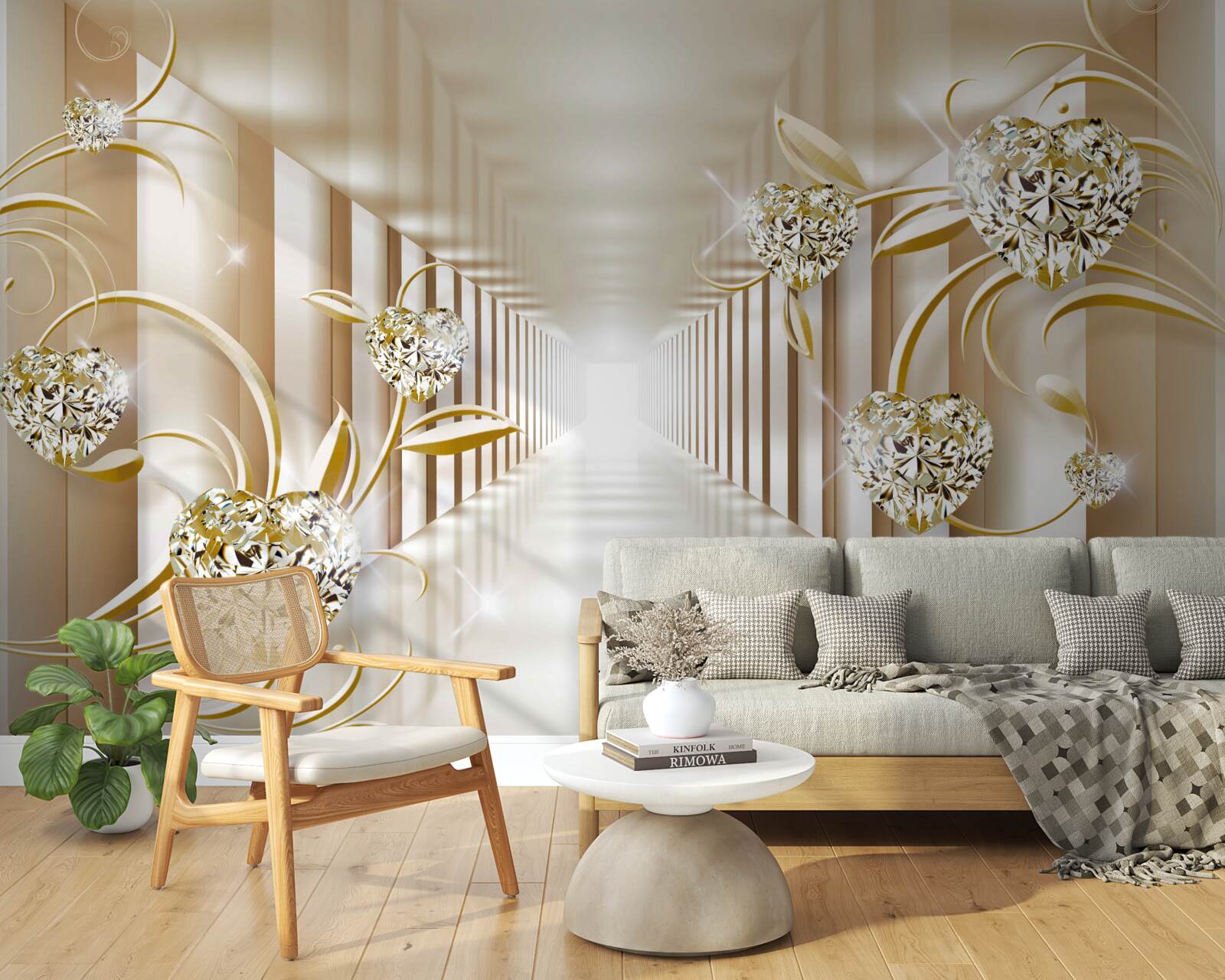 Fototapeta chodba so zlatými dekoráciami a abstraktnými stĺpmi