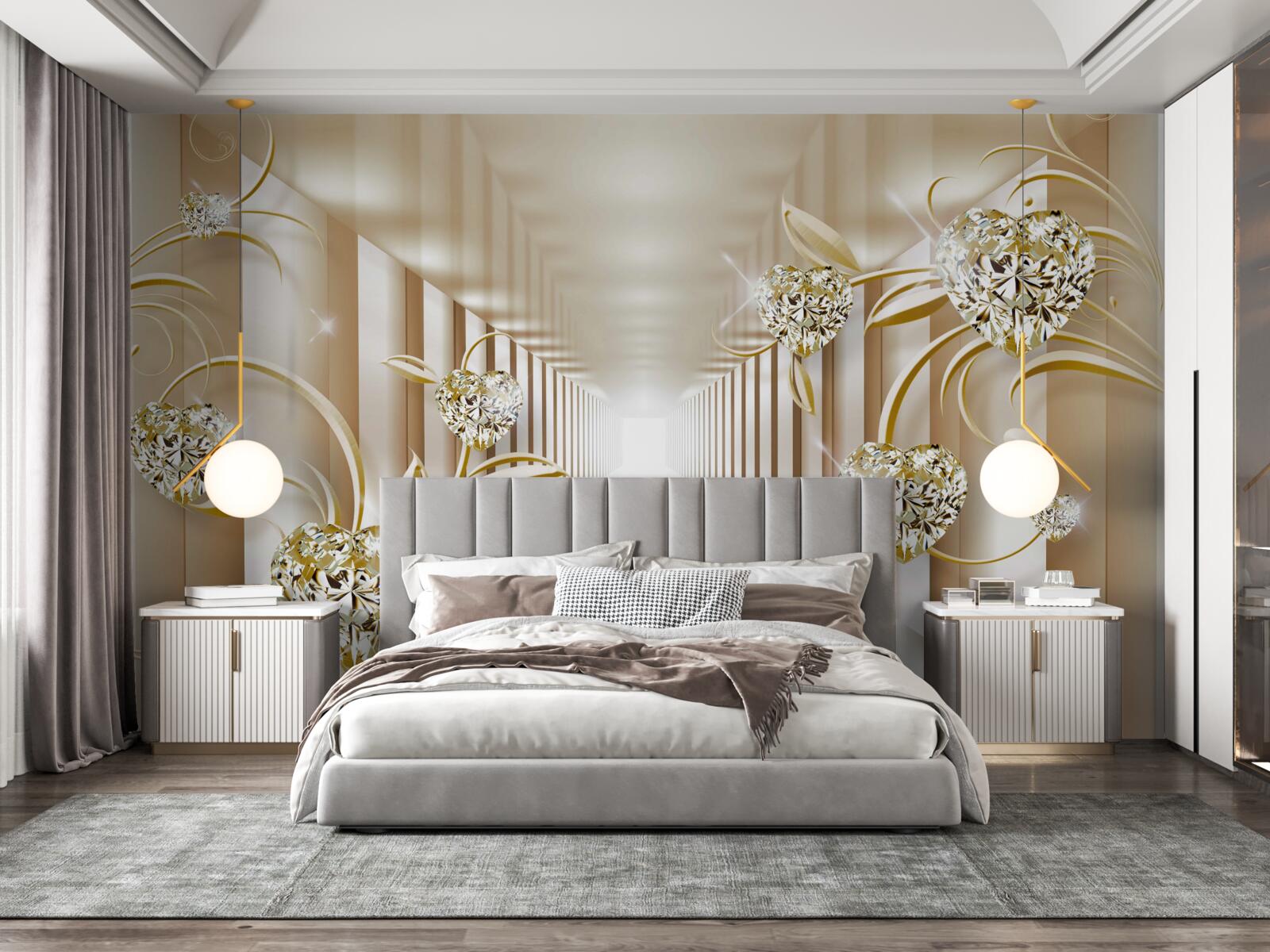 Fototapeta chodba so zlatými dekoráciami a abstraktnými stĺpmi