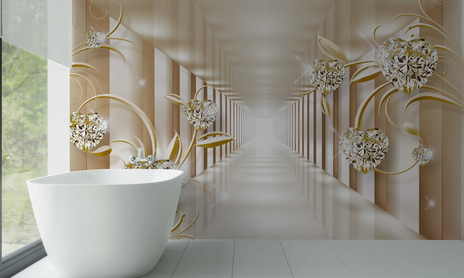 Fototapeta chodba so zlatými dekoráciami a abstraktnými stĺpmi