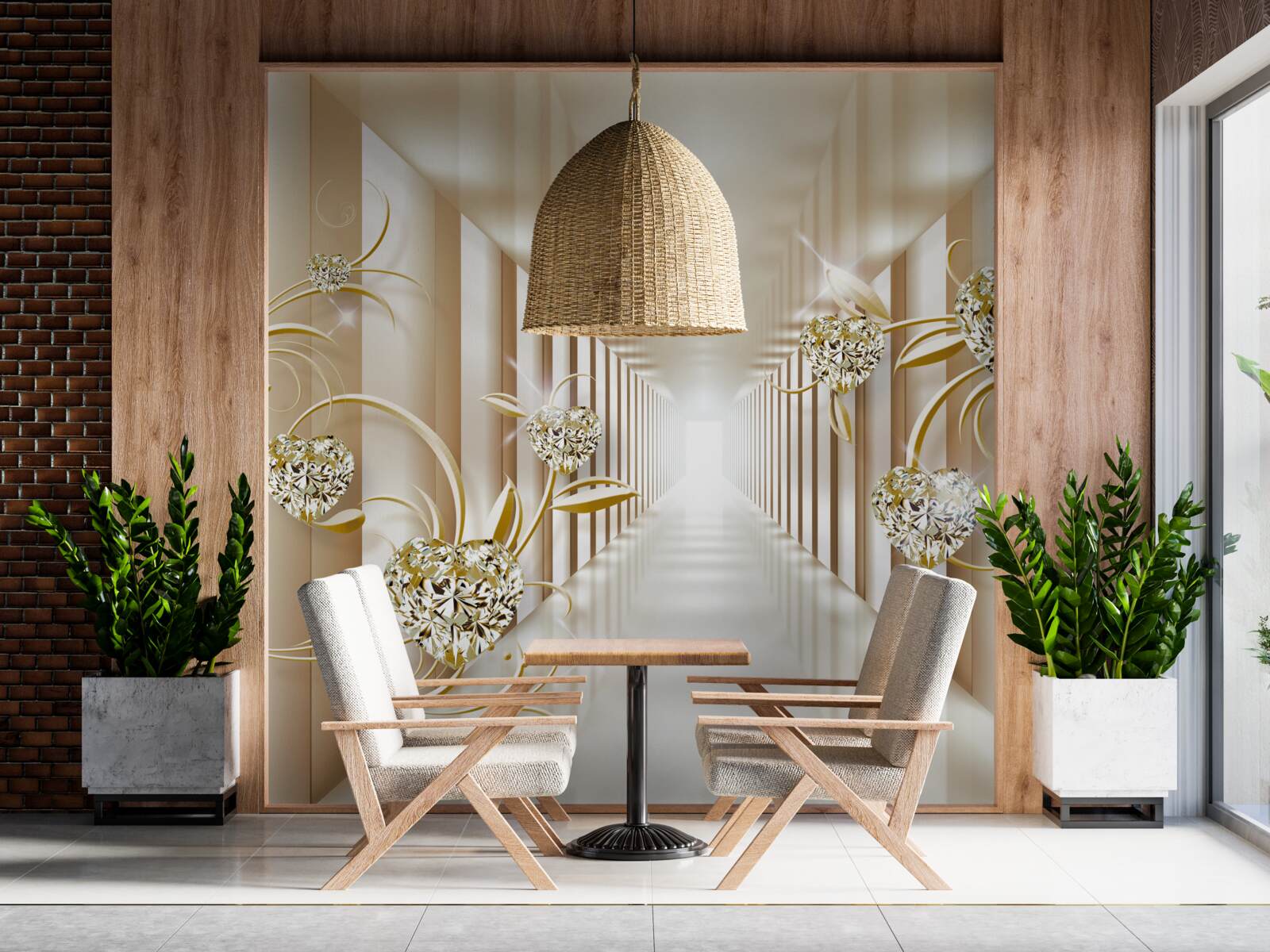 Fototapeta abstraktná chodba zdobená zlatými predmetmi