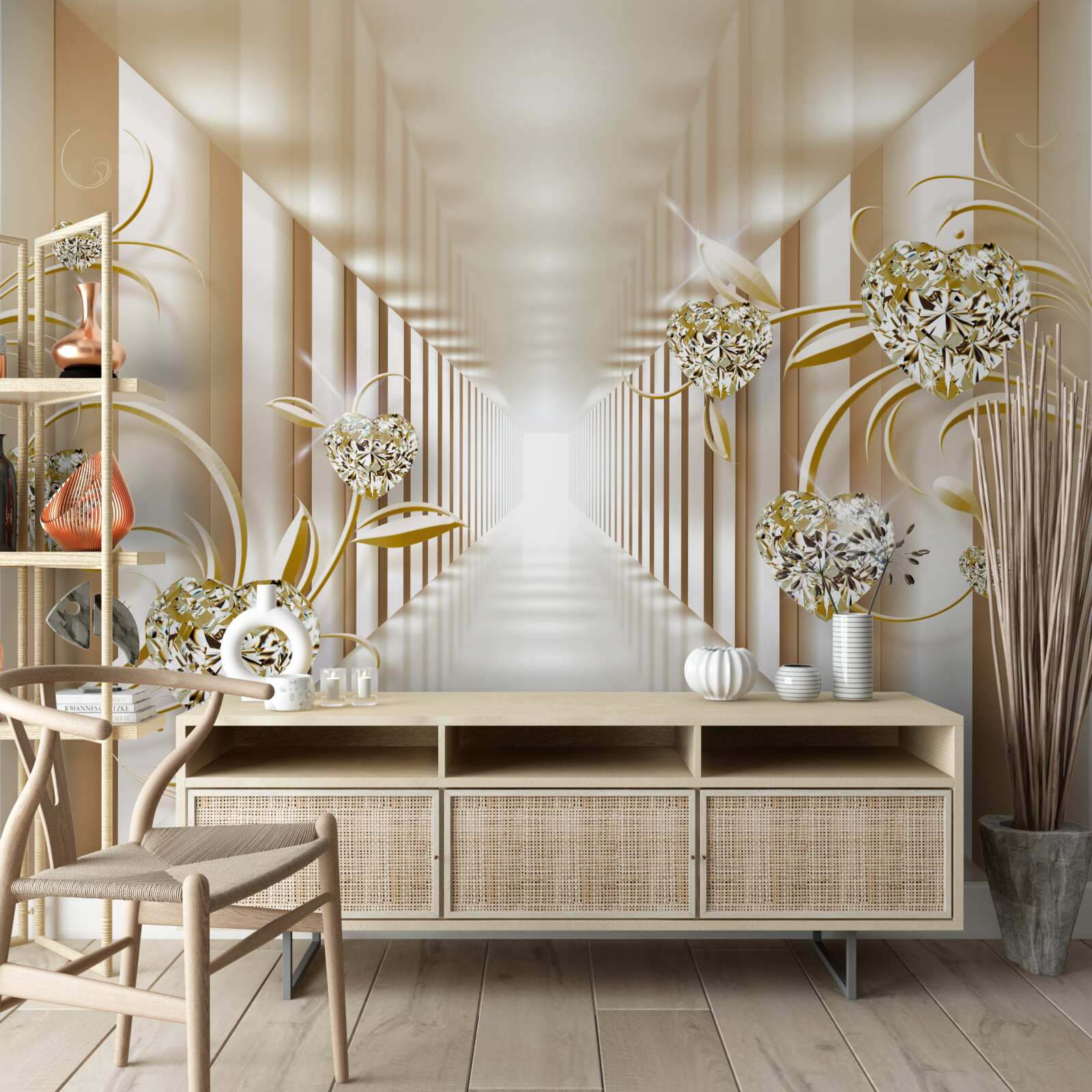 Fototapeta abstraktná chodba zdobená zlatými predmetmi