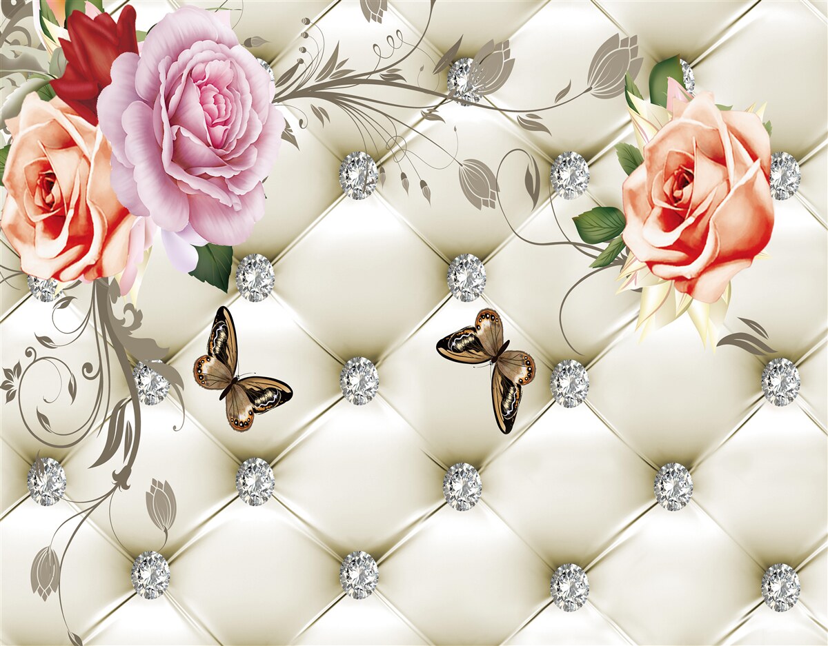 Fototapeta látková dekorácia v podobe motýľov a ruží