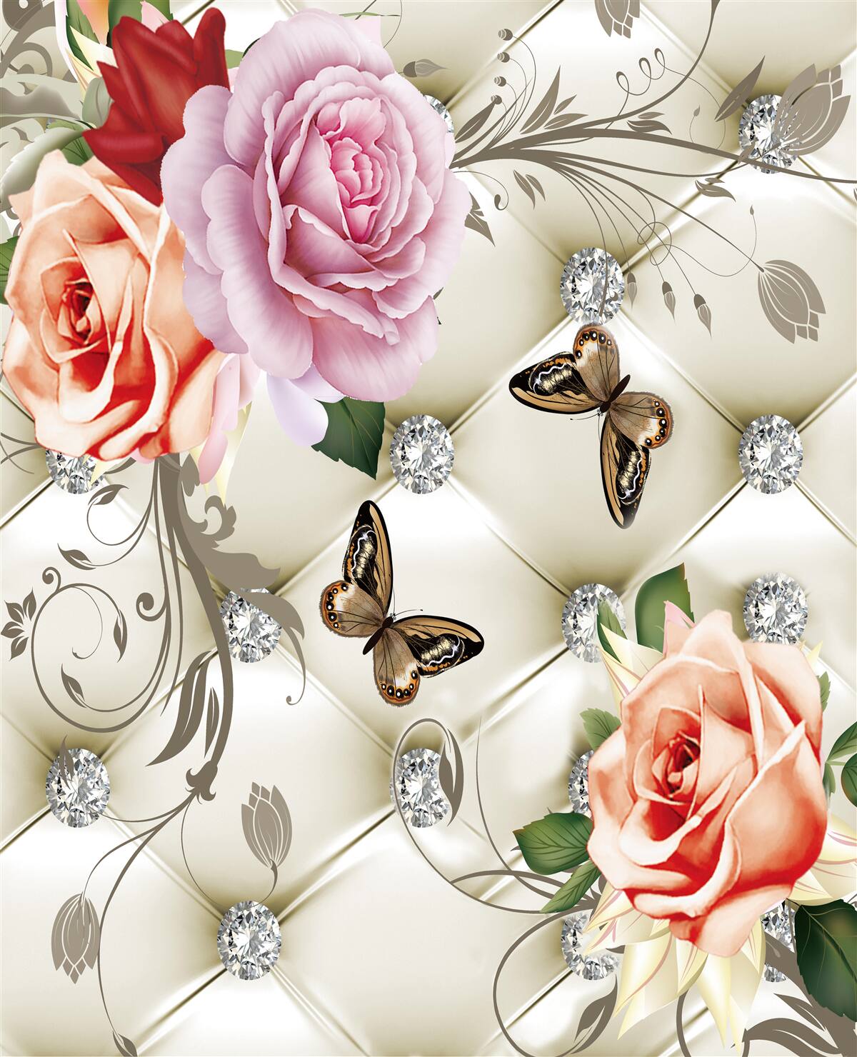 Fototapeta abstraktné pozadie zdobené perlami, kvetmi a ružami