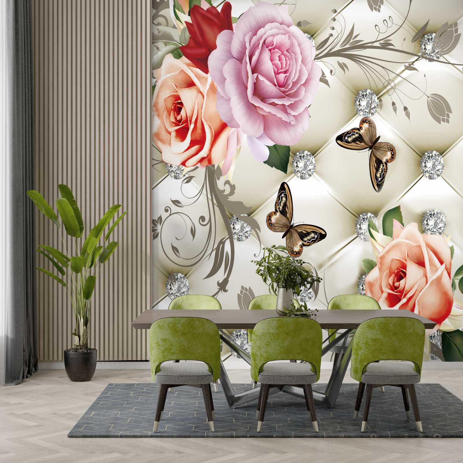 Fototapeta abstraktné pozadie zdobené perlami, kvetmi a ružami