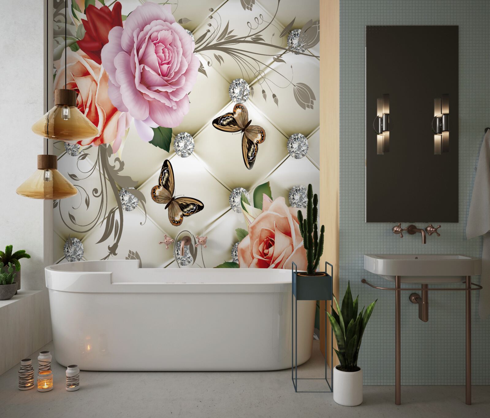 Fototapeta abstraktné pozadie zdobené perlami, kvetmi a ružami