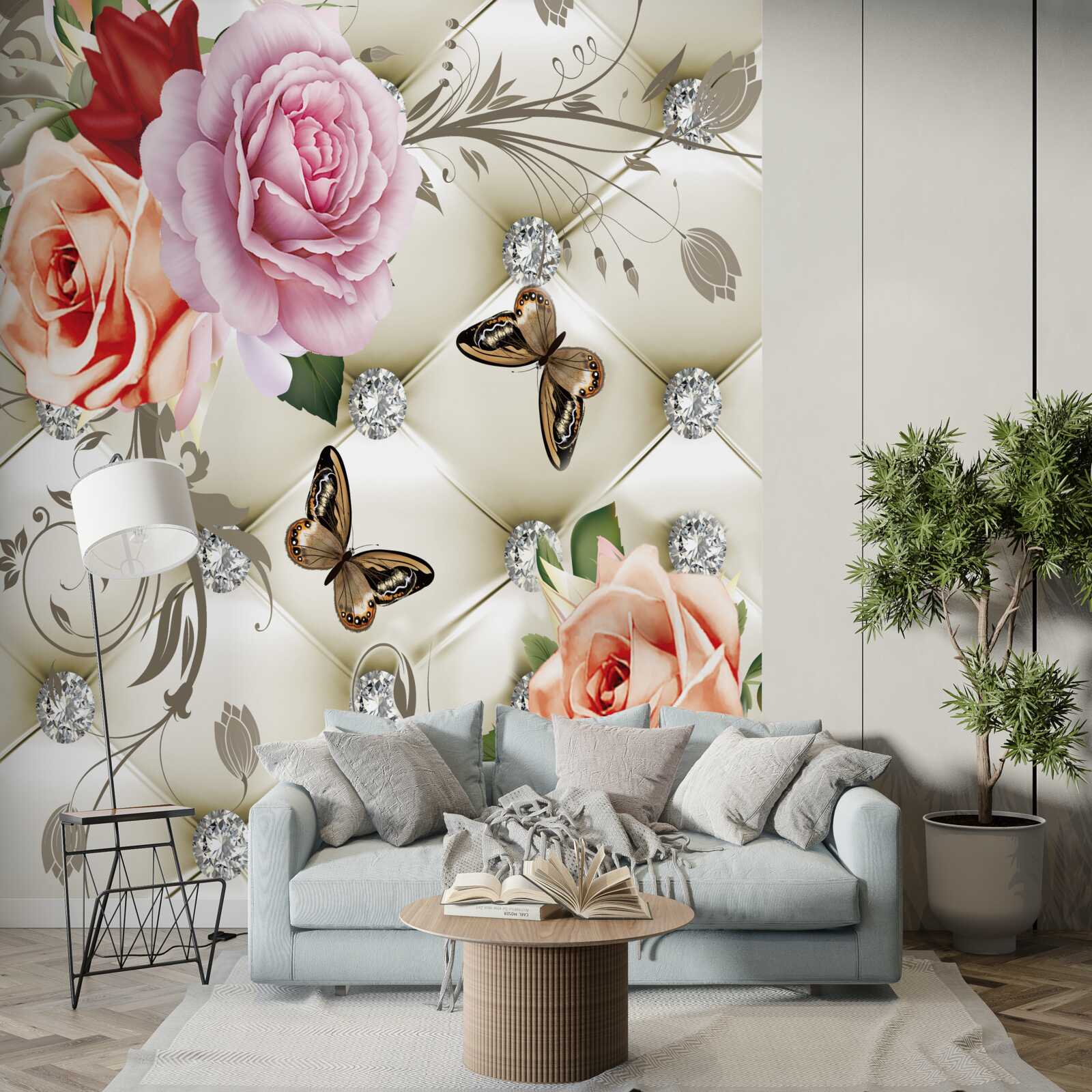 Fototapeta abstraktné pozadie zdobené perlami, kvetmi a ružami