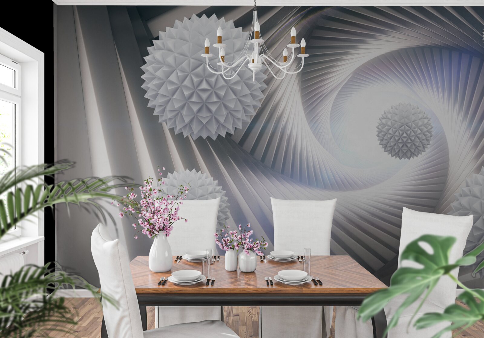 Fototapeta čipkovaný vír stupňovitých bielych guľôčok