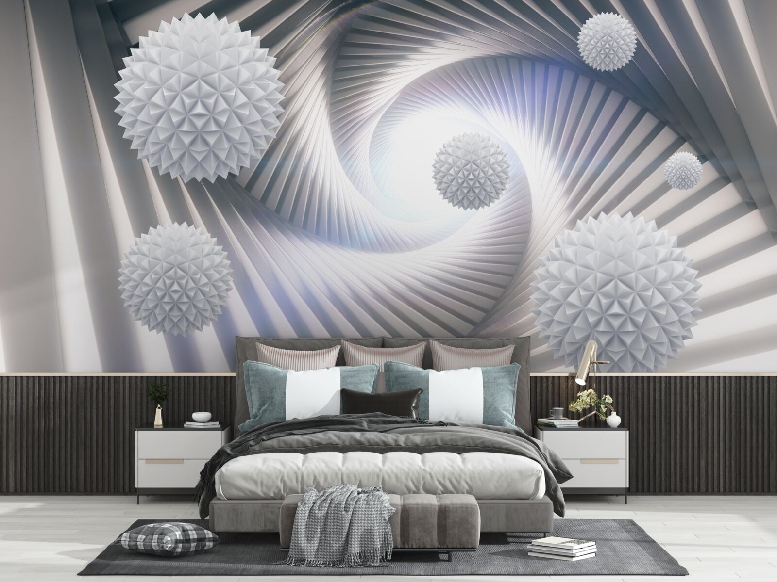 Fototapeta čipkovaný vír stupňovitých bielych guľôčok