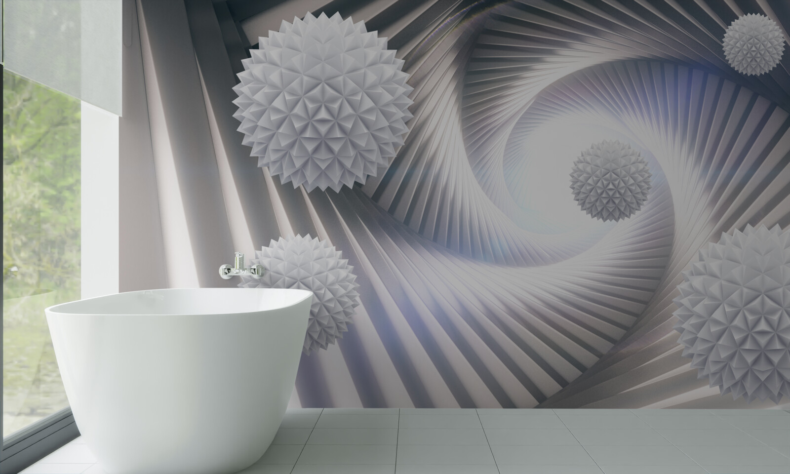 Fototapeta čipkovaný vír stupňovitých bielych guľôčok