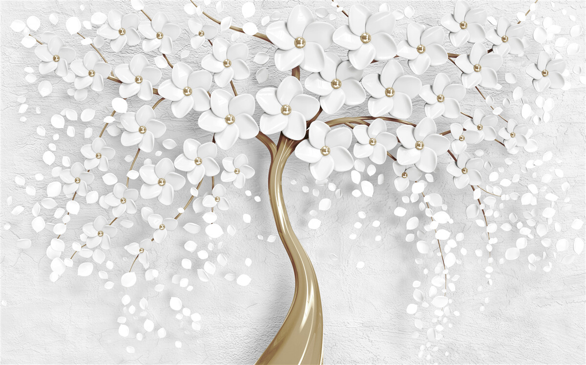 Fototapeta biele a fialové kvety na zrelom strome