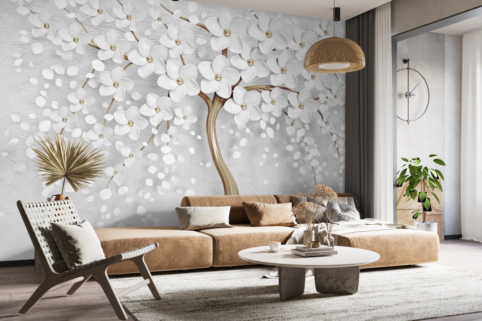 Fototapeta biele a fialové kvety na zrelom strome