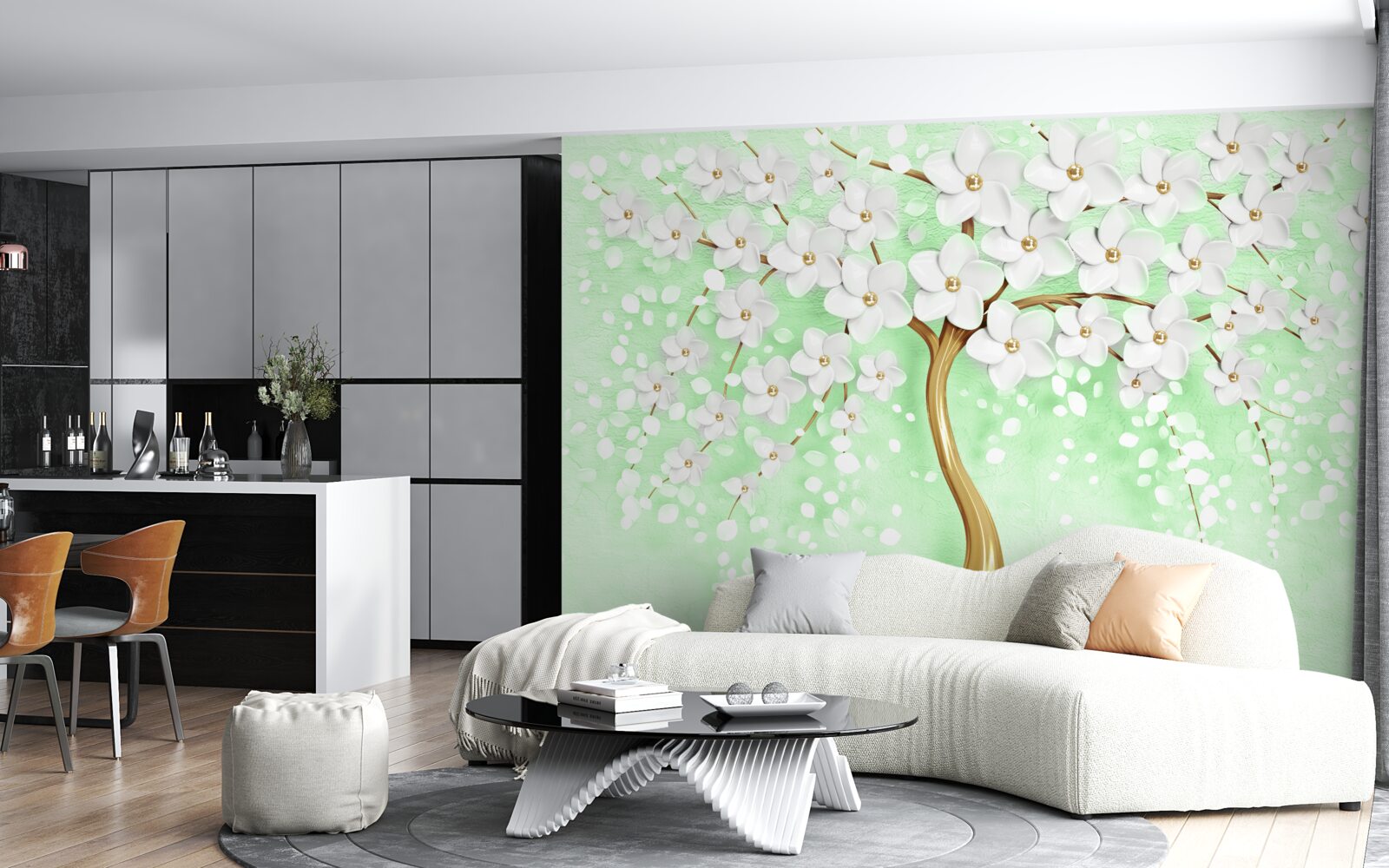 Fototapeta Snehobiela čerešňa v letnej záhrade