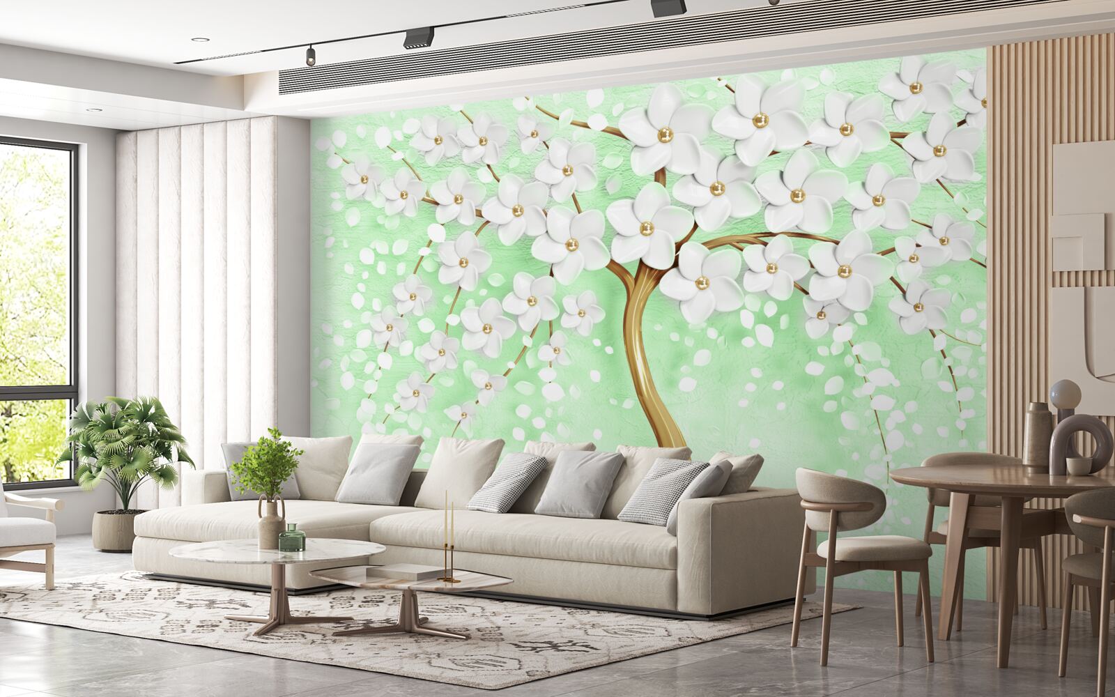 Fototapeta Snehobiela čerešňa v letnej záhrade