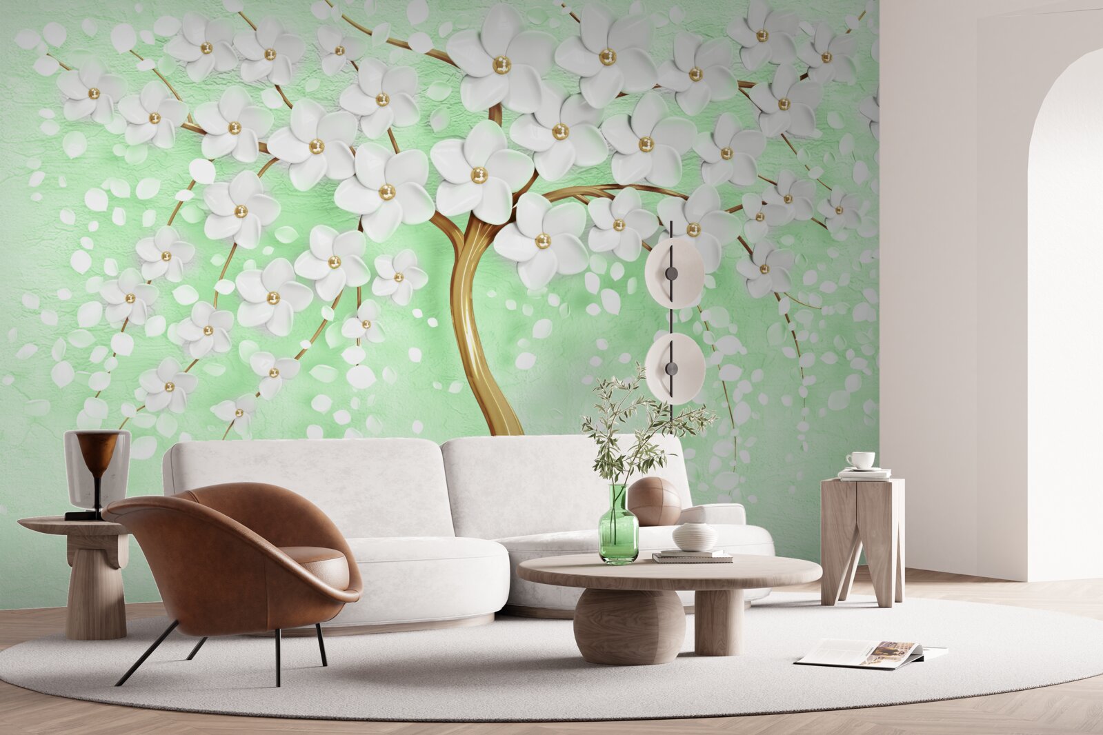 Fototapeta Snehobiela čerešňa v letnej záhrade