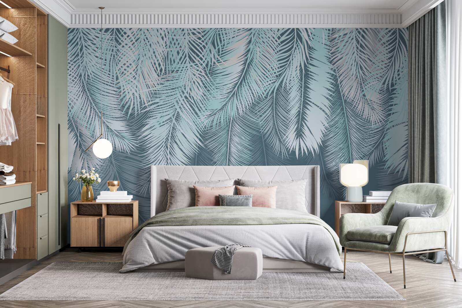 Fototapeta listy sú svetlozelené, ich vrcholy smerujú nadol