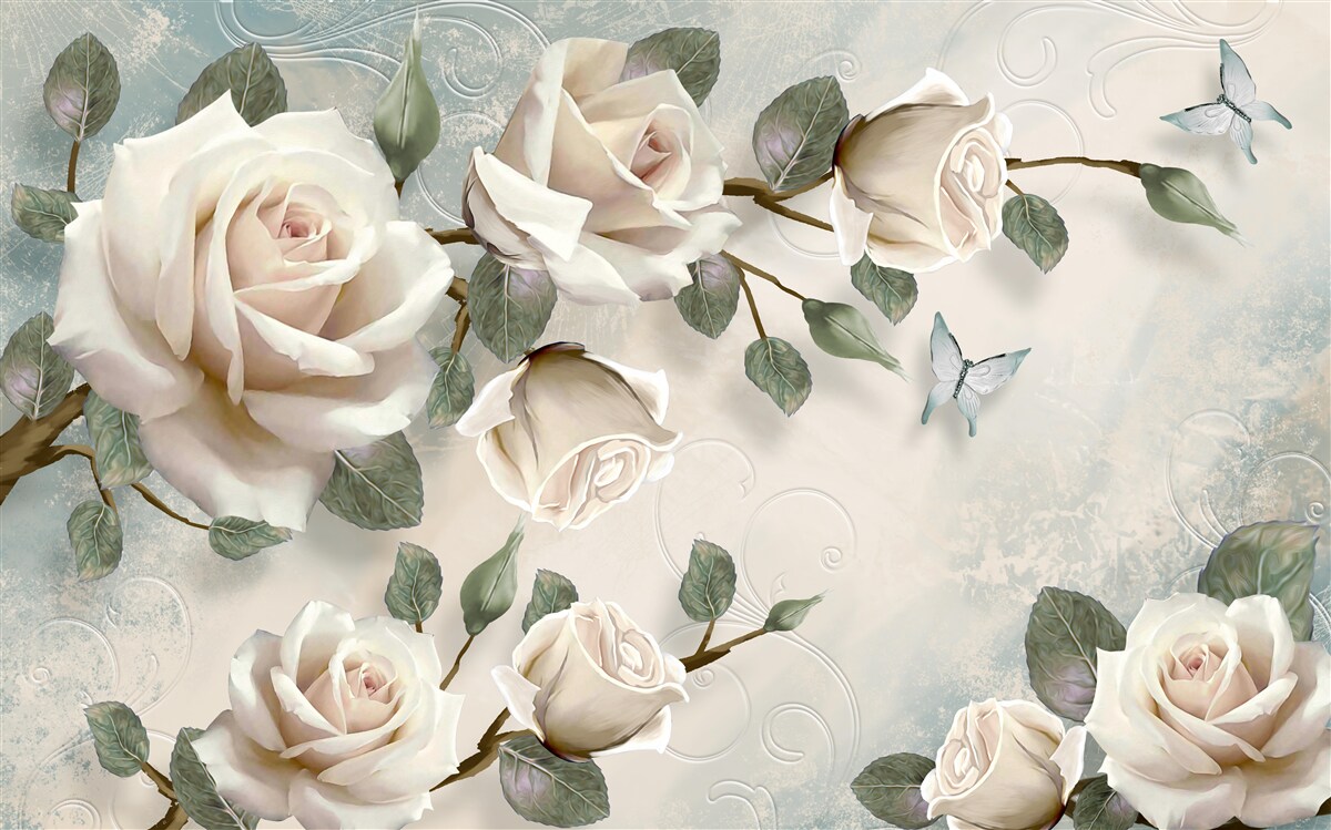 Fototapeta motýle na vetvách krásnej bielej ruže