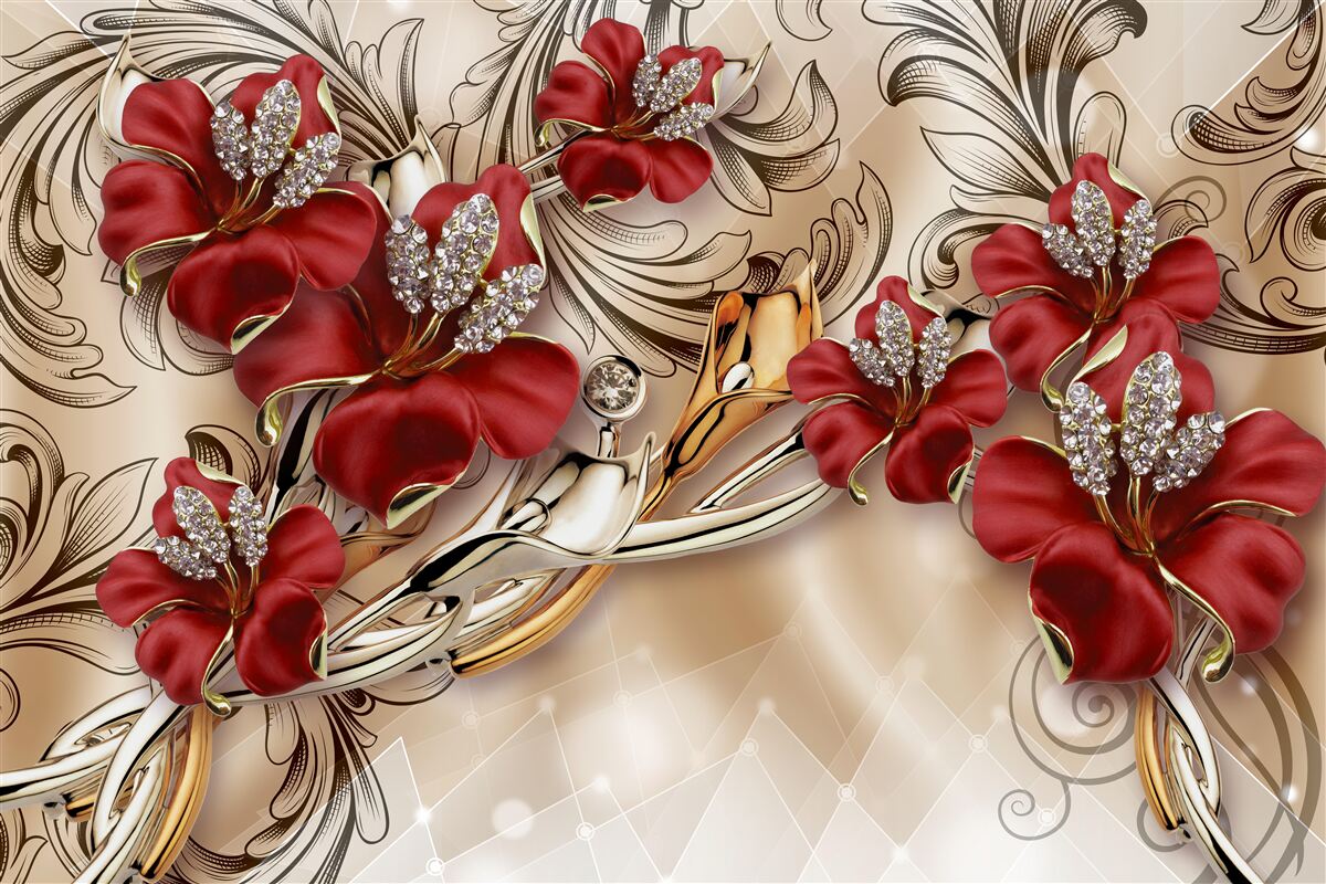 Fototapeta zlaté šperky s červenými púčikmi