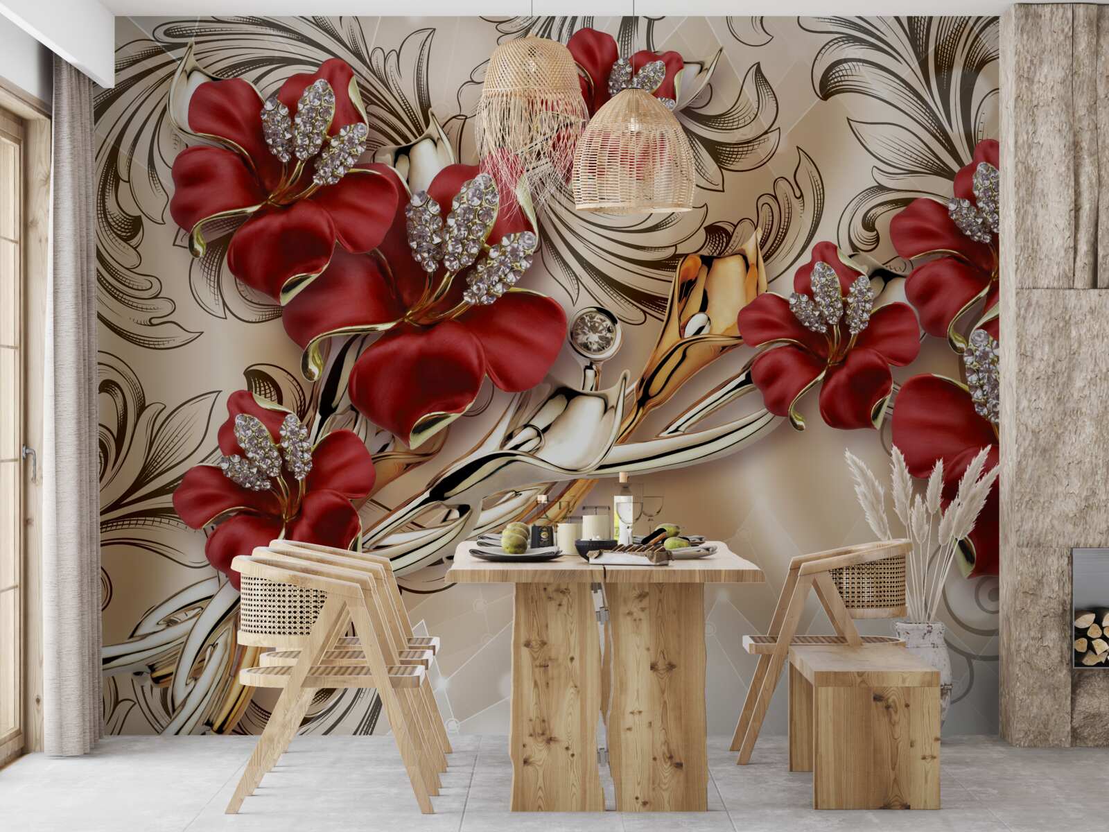 Fototapeta zlaté šperky s červenými púčikmi