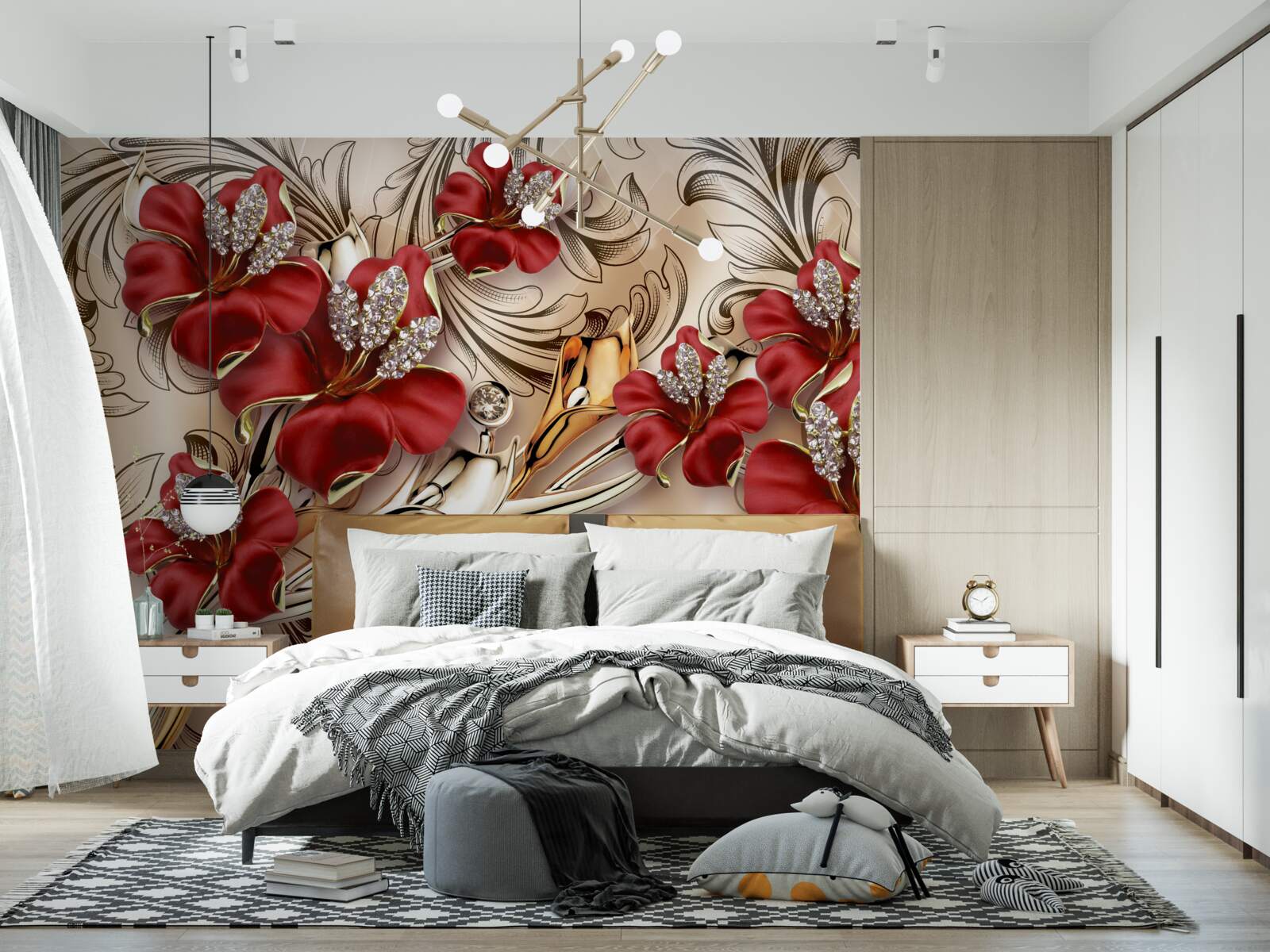 Fototapeta zlaté šperky s červenými púčikmi