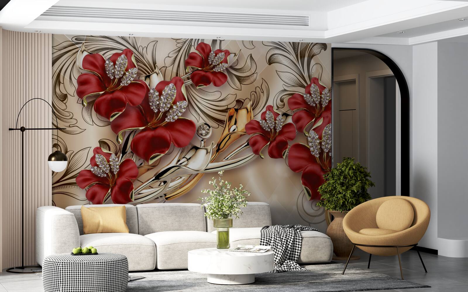 Fototapeta zlaté šperky s červenými púčikmi