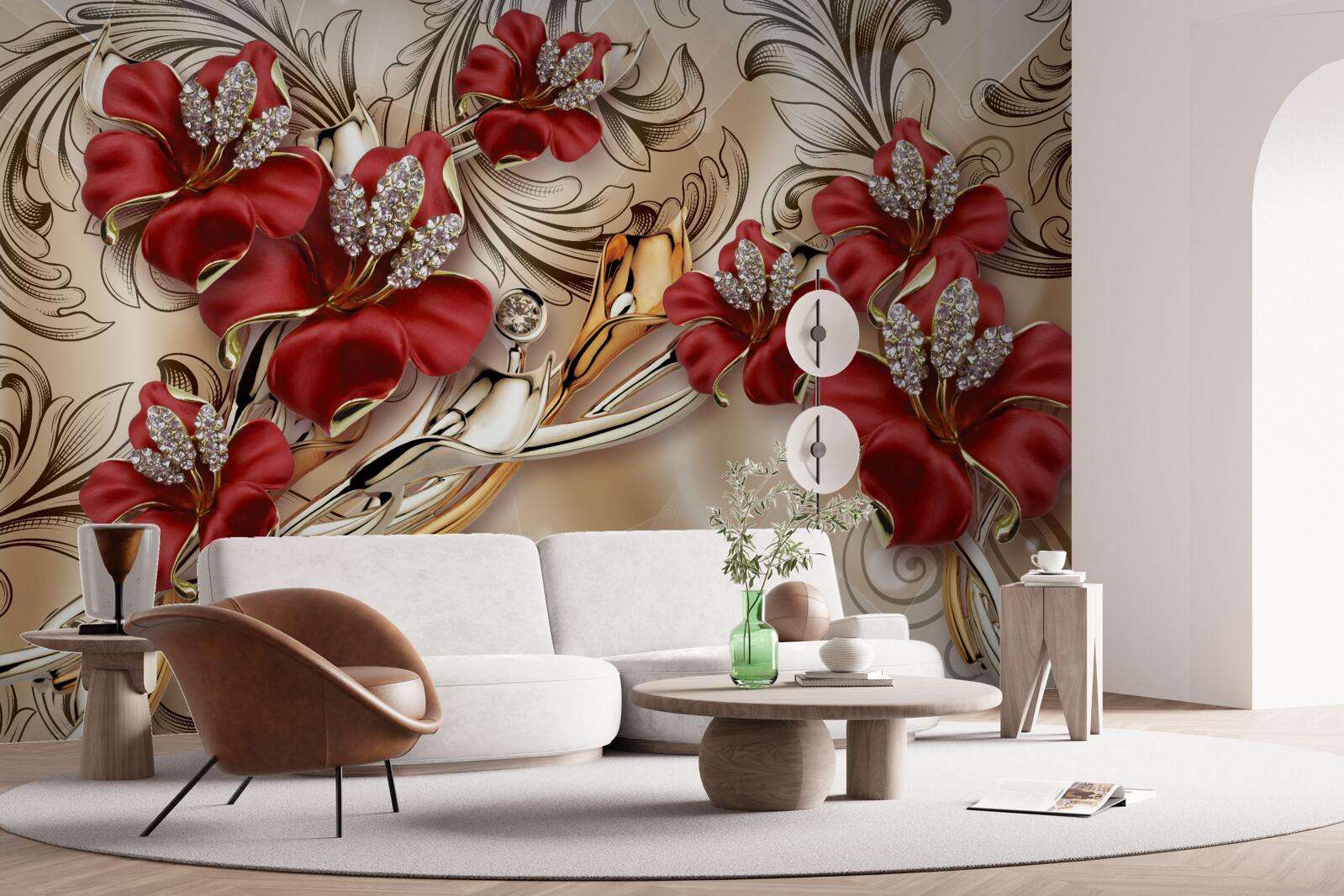 Fototapeta zlaté šperky s červenými púčikmi