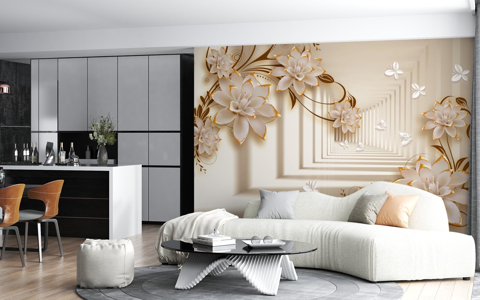 Fototapeta stĺpy a kvety vytvárajú neskutočný tunel