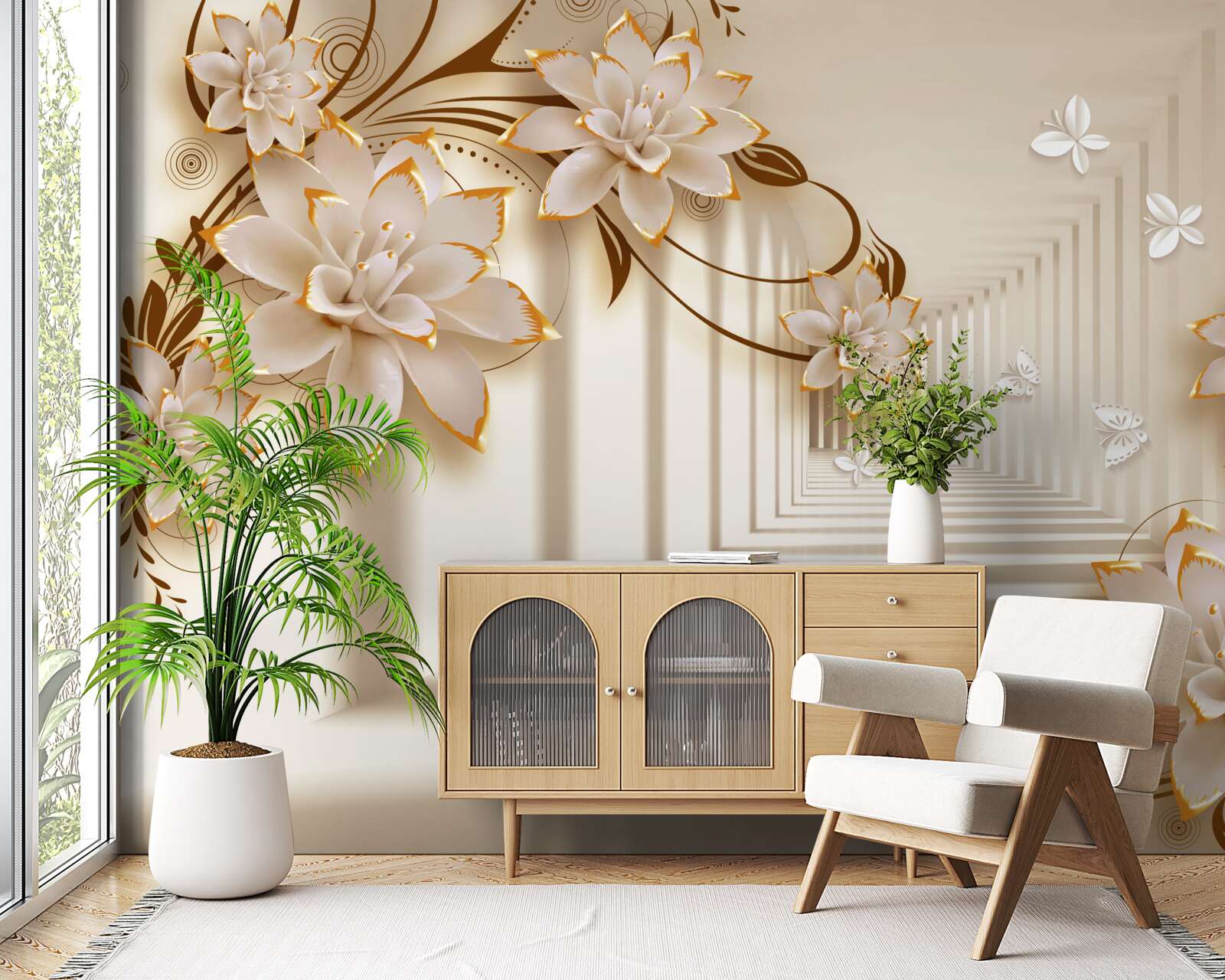 Fototapeta stĺpy a kvety vytvárajú neskutočný tunel