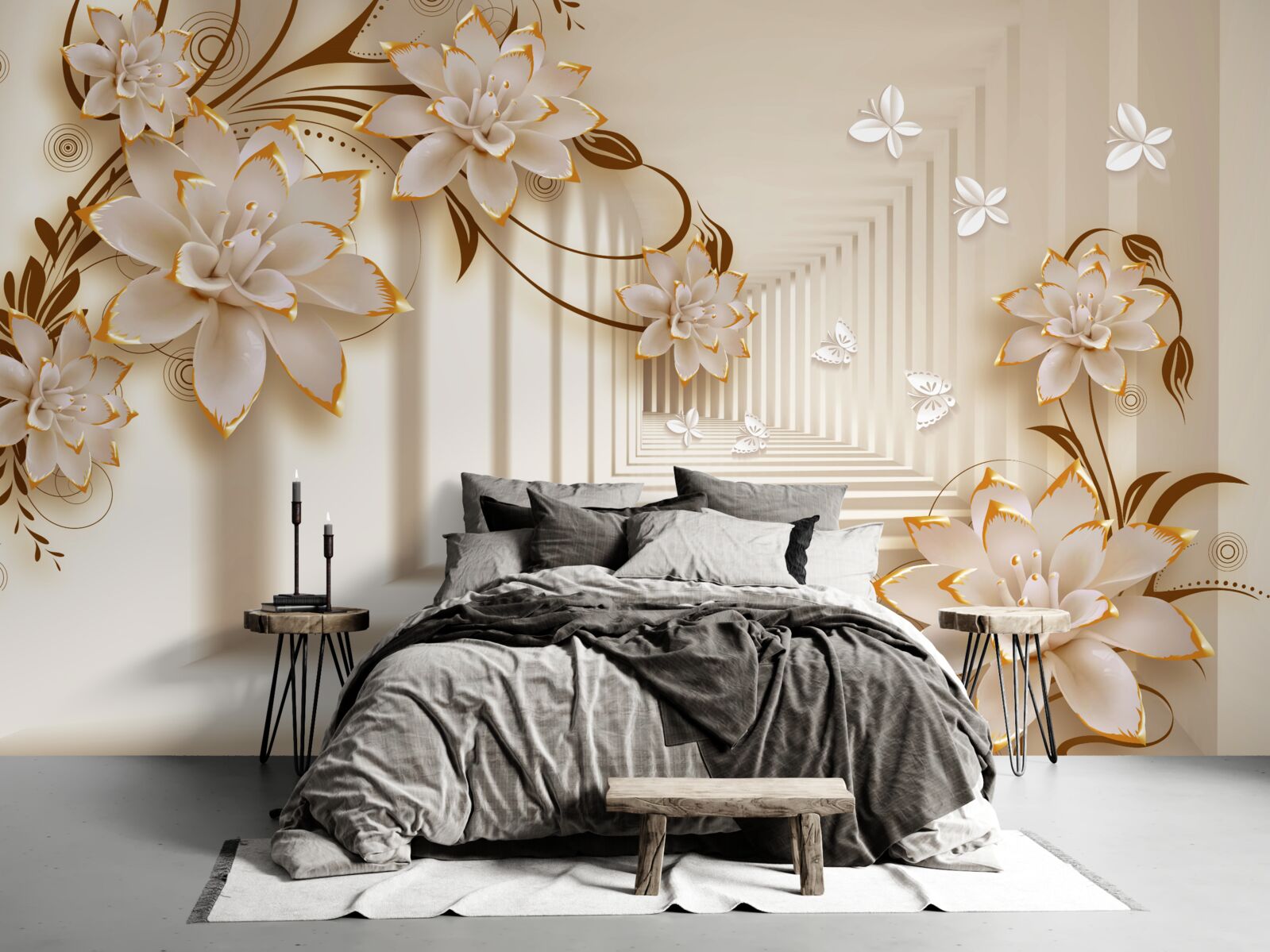 Fototapeta stĺpy a kvety vytvárajú neskutočný tunel