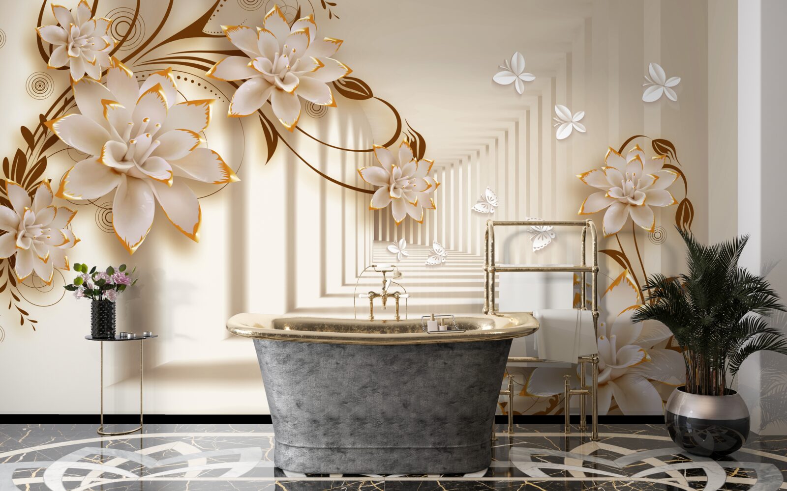 Fototapeta stĺpy a kvety vytvárajú neskutočný tunel