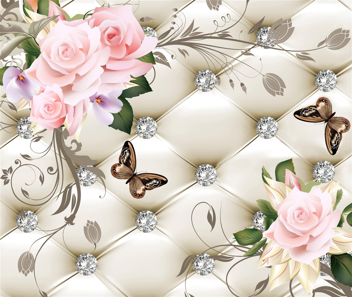 Fototapeta kvetinová textúra na bielej látke zdobená perlami