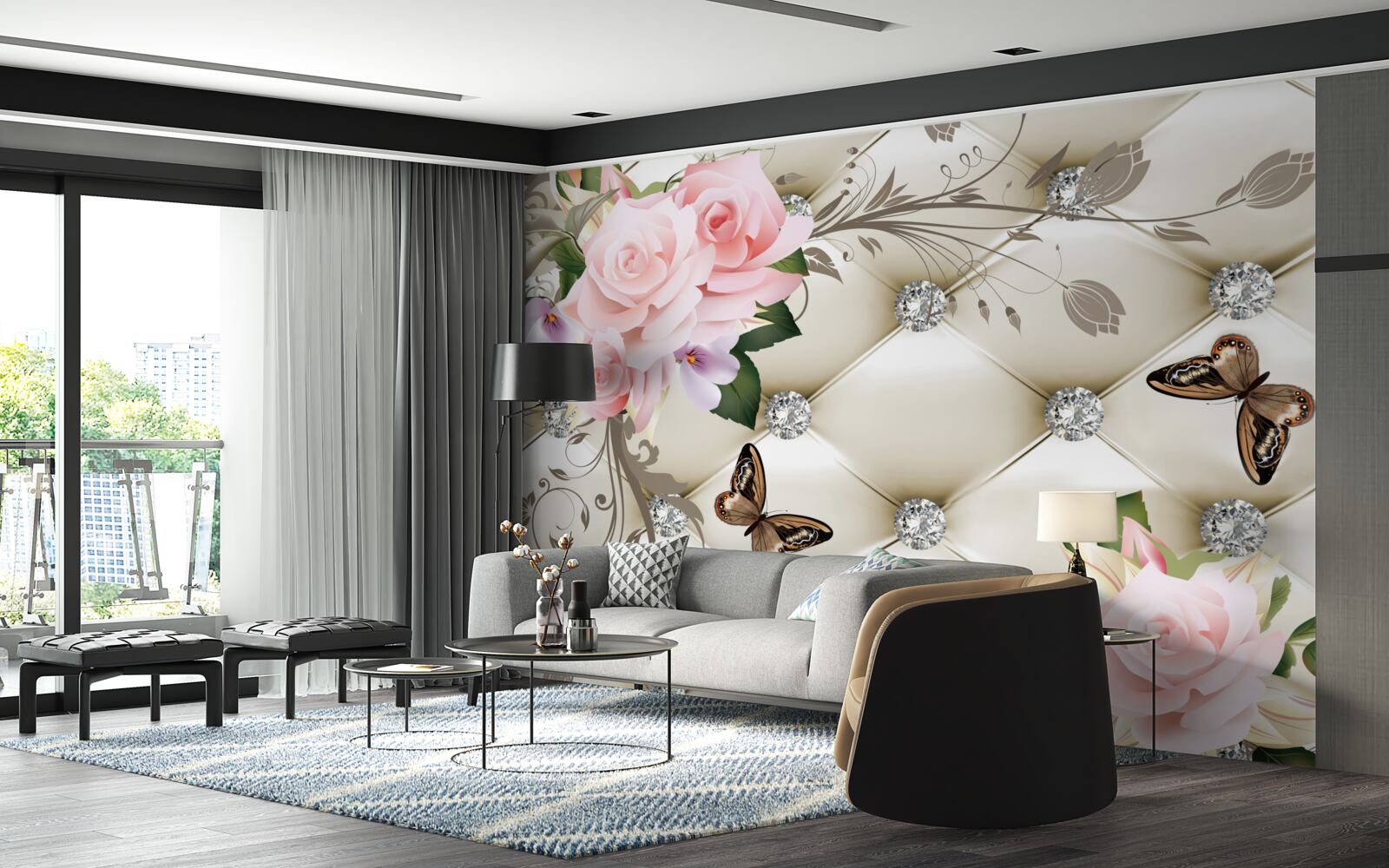 Fototapeta kvetinová textúra na bielej látke zdobená perlami