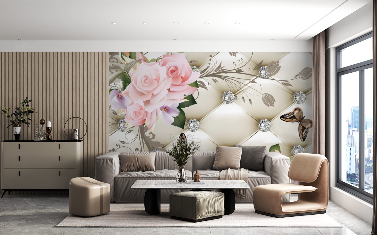 Fototapeta kvetinová textúra na bielej látke zdobená perlami