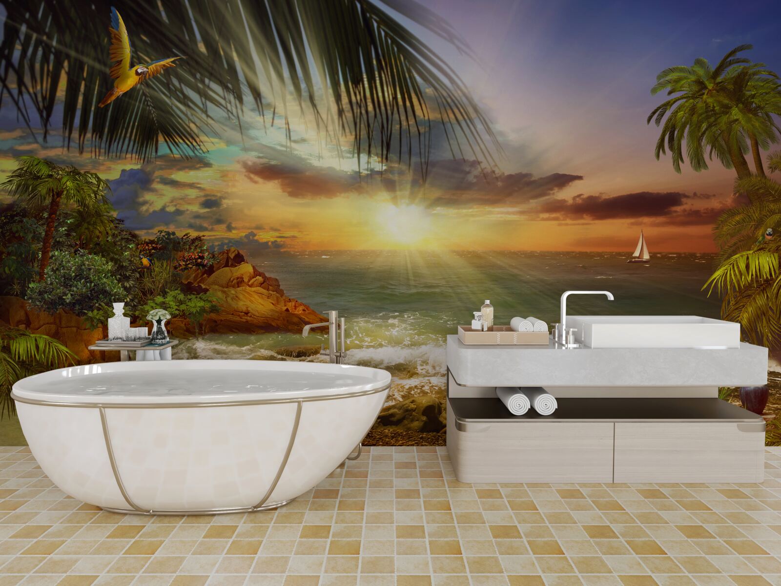 Fototapeta západ slnka, ktorý možno pozorovať z brehu pustého ostrova